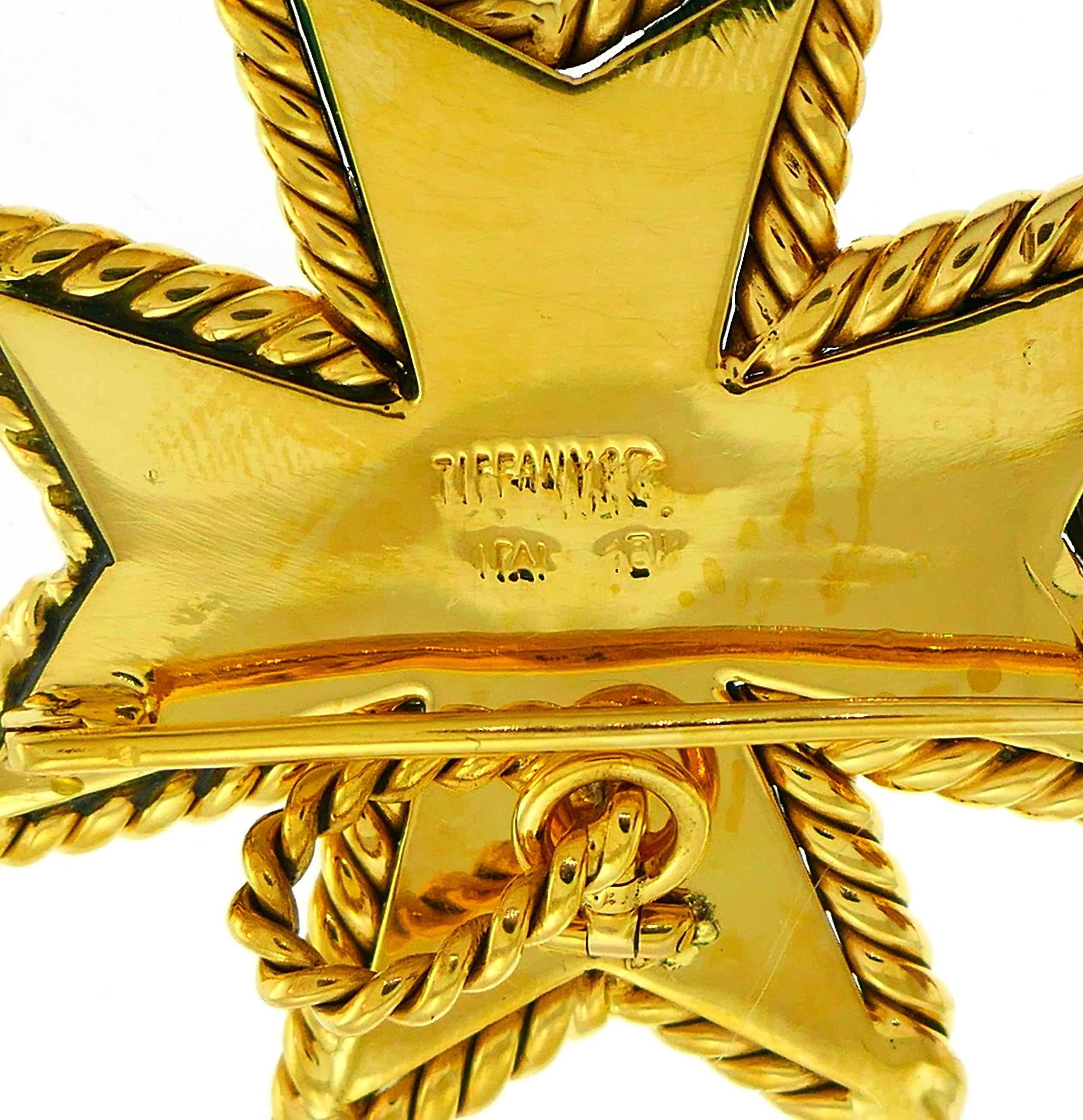 Women's or Men's Tiffany & Co. Malachite Yellow Gold Pin Pendant Maltese Cross Brooch Clip