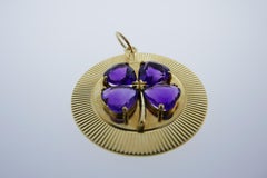 Tiffany & Co. Manufacturer 14k Yellow Gold & Amethyst Four Leaf Clover Pendant