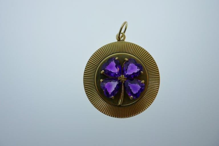 Tiffany and Co. Manufacturer 14k Yellow Gold and Amethyst Four Leaf ...