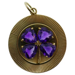 Tiffany & Co. Manufacturer 14k Yellow Gold & Amethyst Four Leaf Clover Pendant
