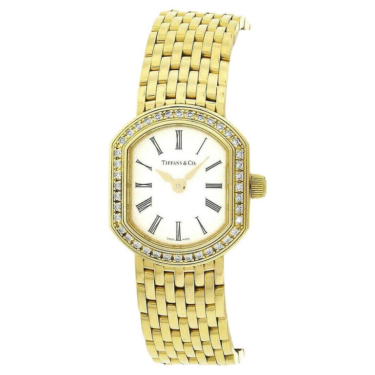 Tiffany & Co. Mark Coupe Resonator 18k Gold Ladies Watch 40pt Diamond Bezel For Sale