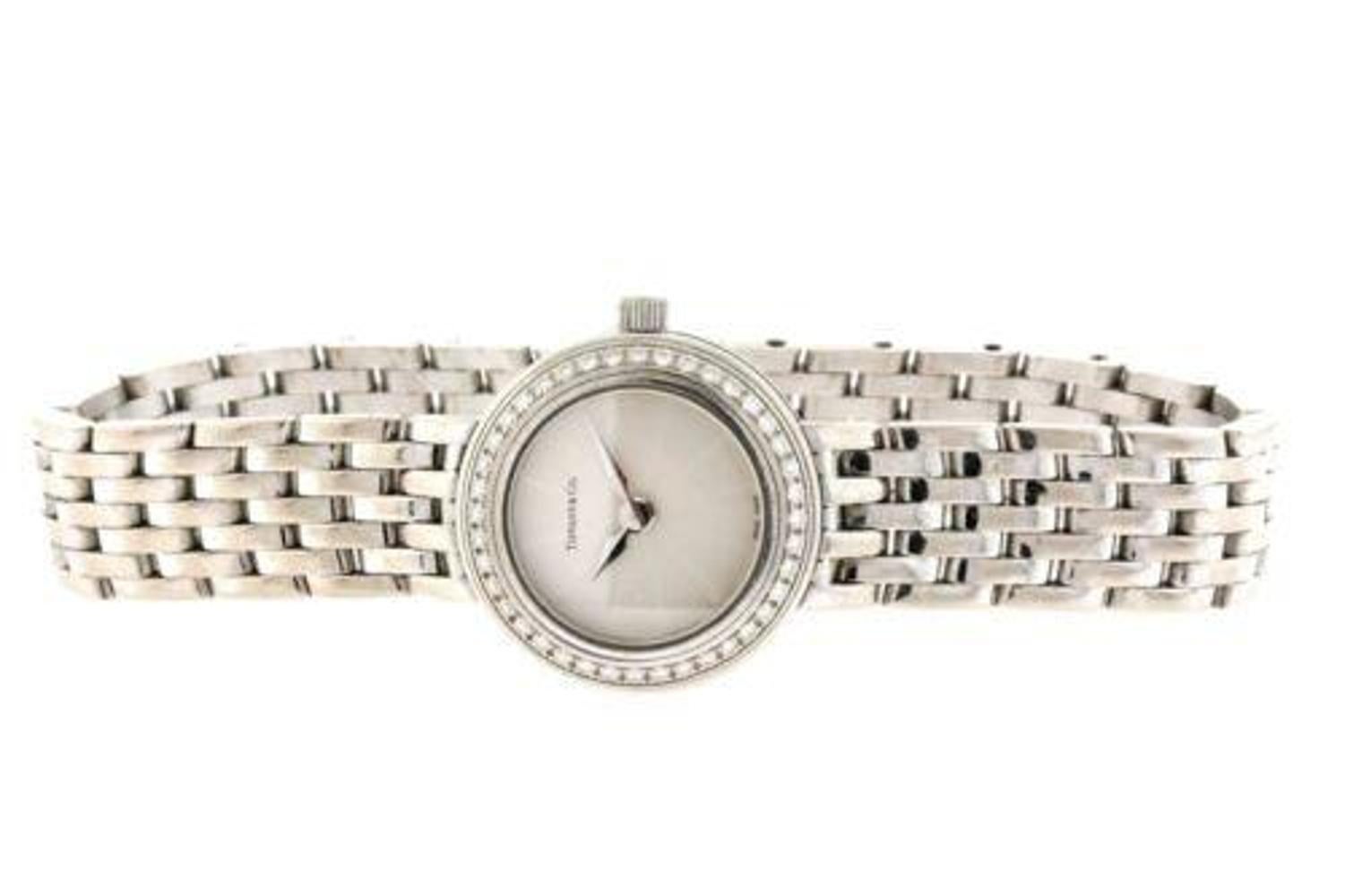 Taille ronde Tiffany & Co. Mark White Watch Ladies 18k White Gold Diamond Bezel Quartz 6.25