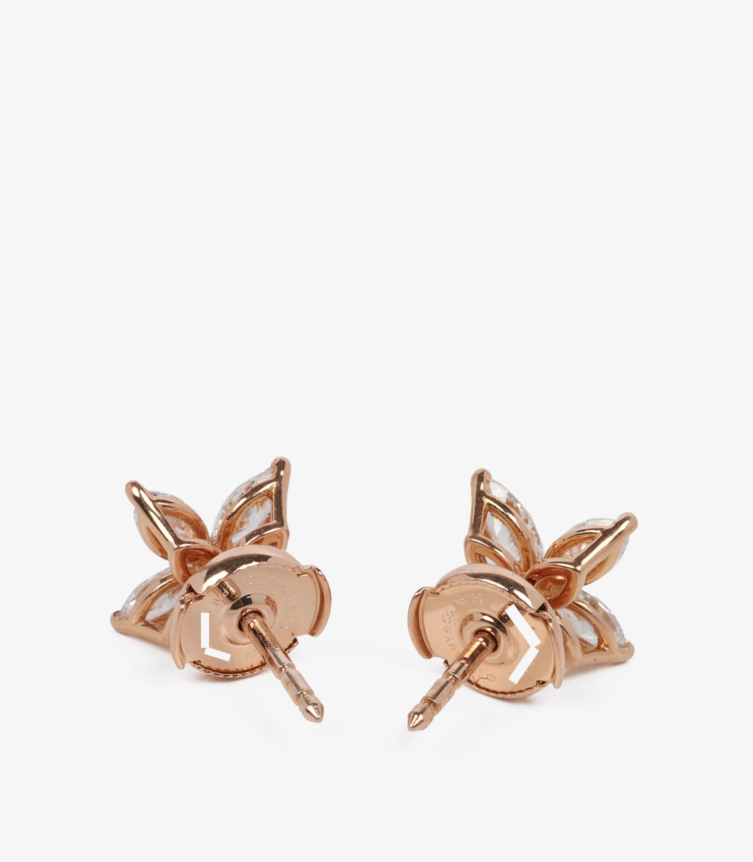 Tiffany & Co. Marquise cut Diamond 18ct Rose Gold Medium Victoria Earrings In Excellent Condition For Sale In Bishop's Stortford, Hertfordshire