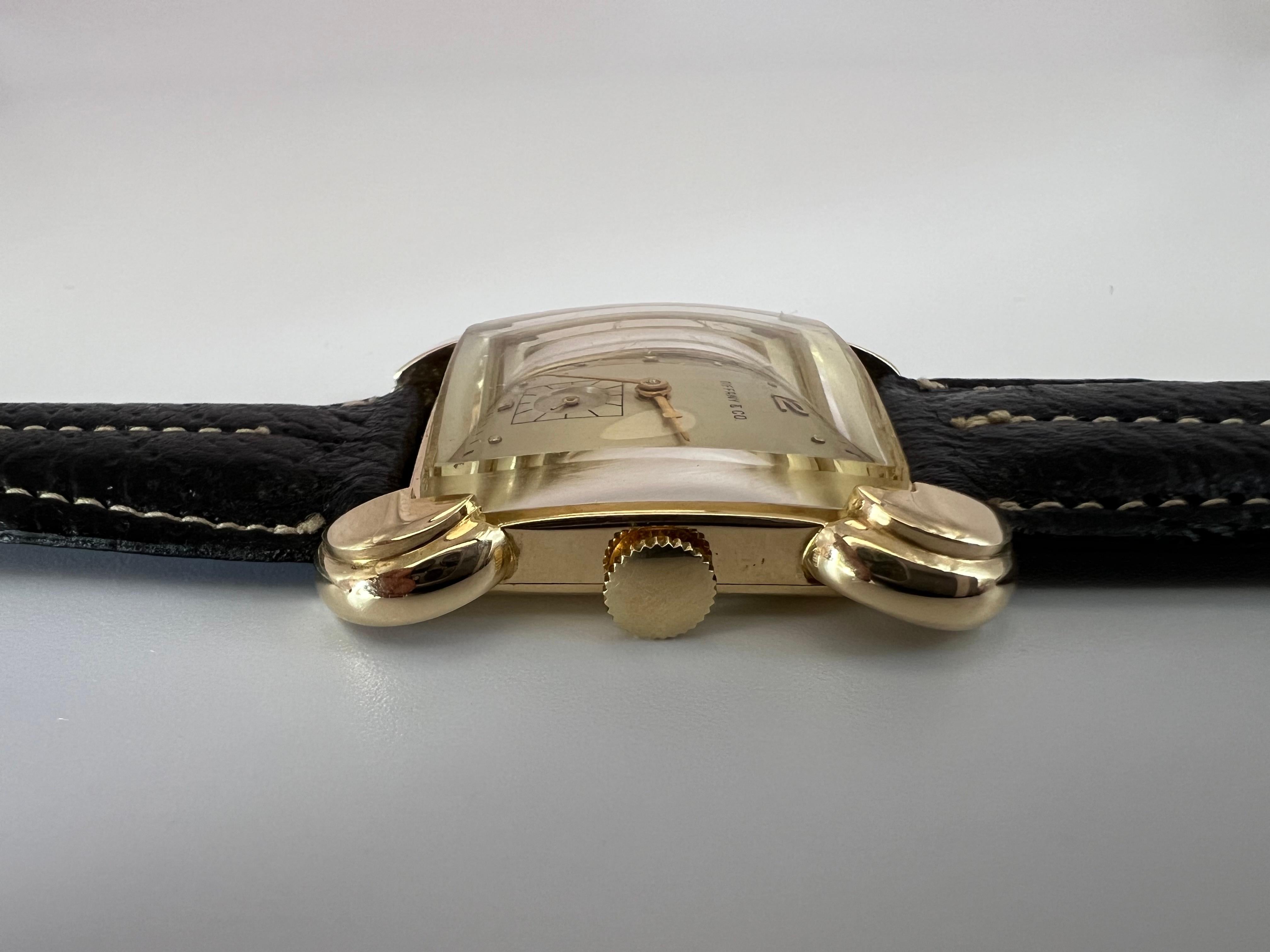Art déco Tiffany & Co Mathey-Tissot 14k Gold Heavy Art Deco Flared Lug Mens Watch en vente