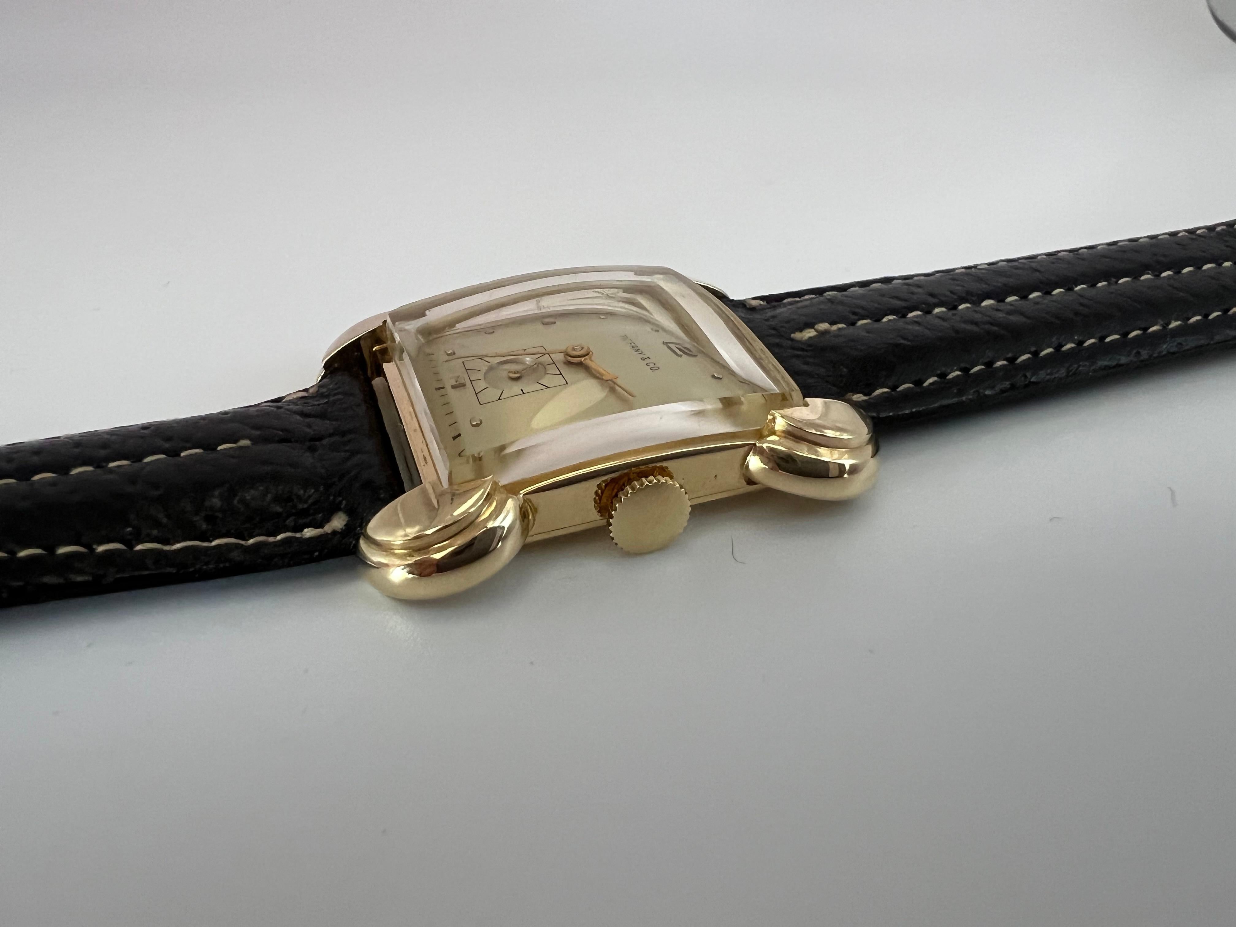 Tiffany & Co Mathey-Tissot 14k Gold Heavy Art Deco Flared Lug Mens Watch en vente 1
