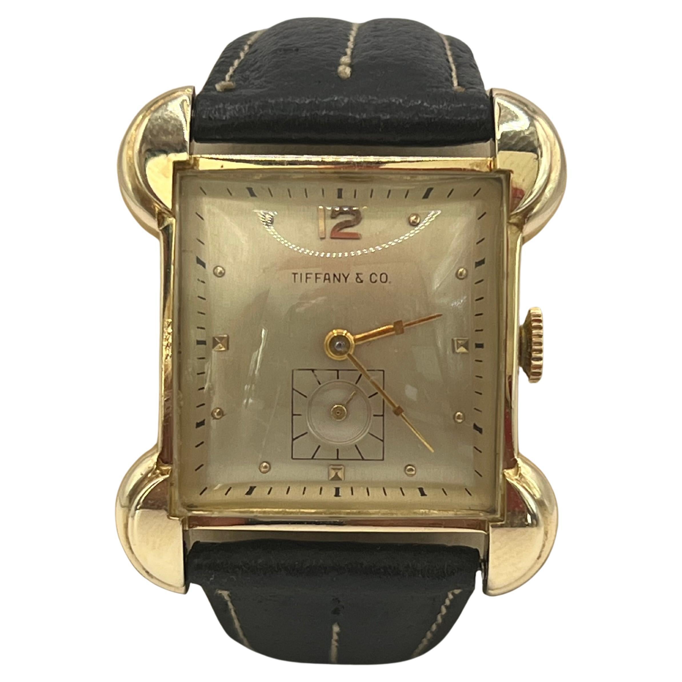 Tiffany & Co Mathey-Tissot 14k Gold Heavy Art Deco Flared Lug Mens Watch en vente