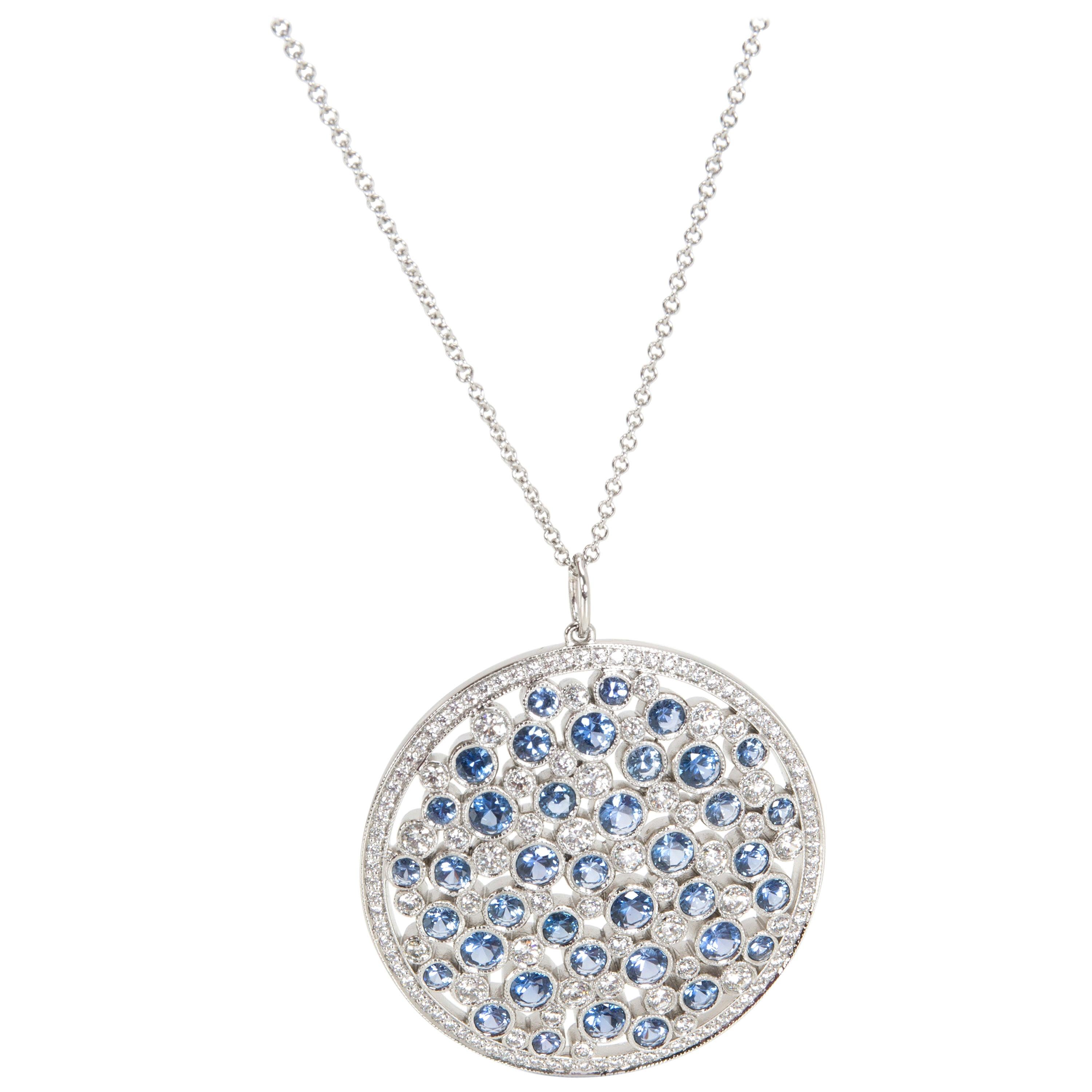 Tiffany & Co. Medallion Cobblestone Diamond Sapphire Necklace in Platinum 0.94