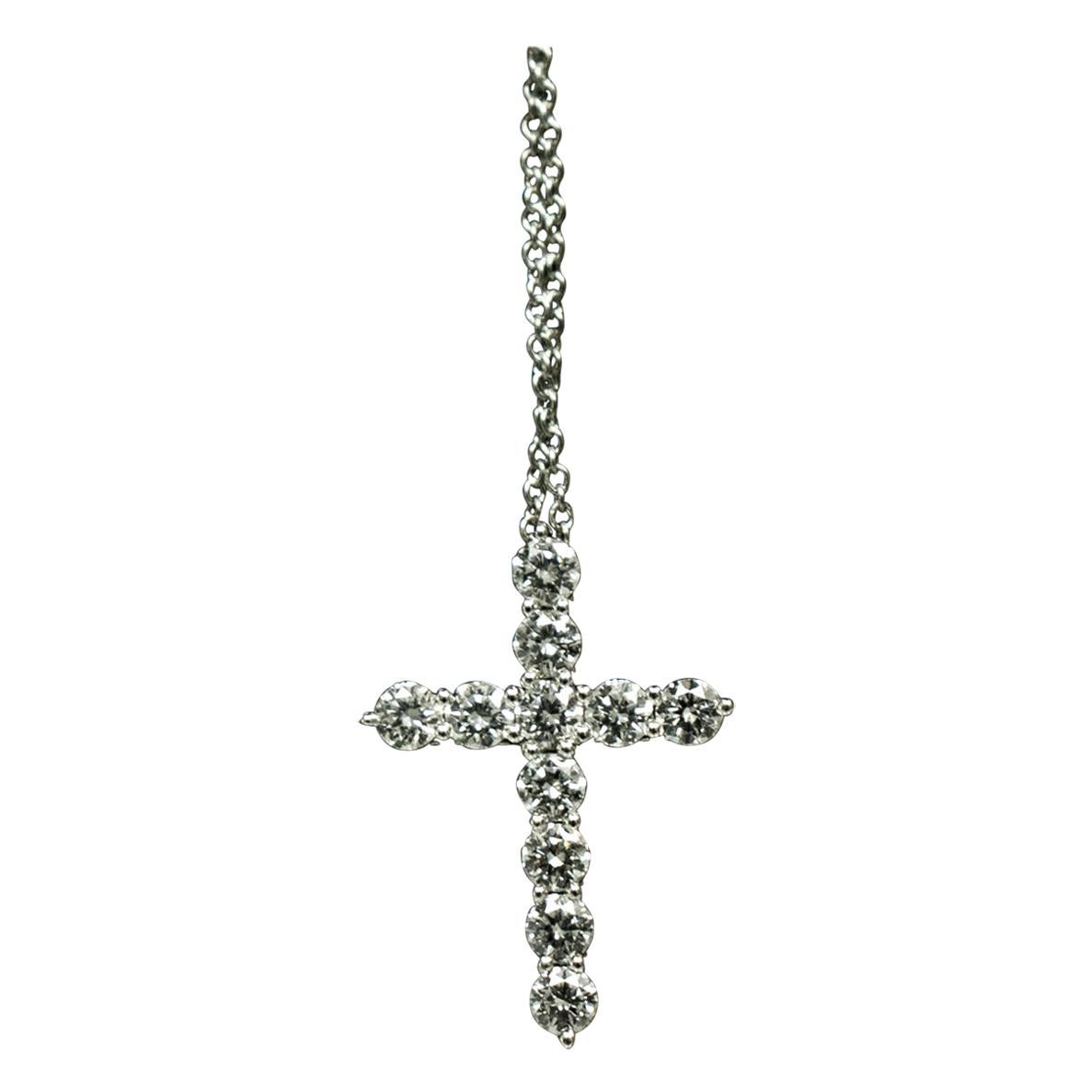 Tiffany & Co. Medium Diamond Cross Pendant in Platinum, .90 Carat