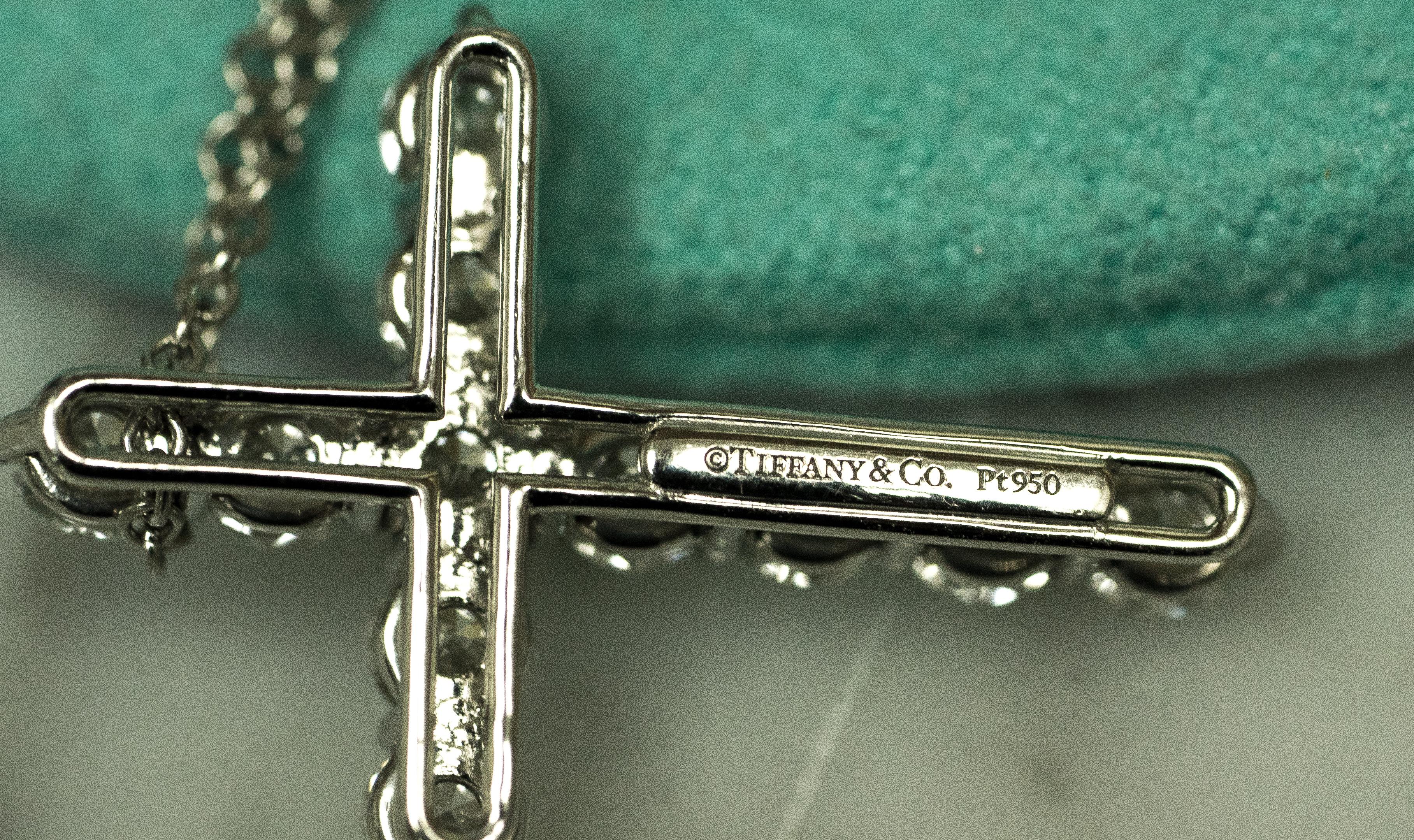Tiffany & Co. Medium Diamond Cross Pendant in Platinum, .90 Carat In Excellent Condition In New York, NY