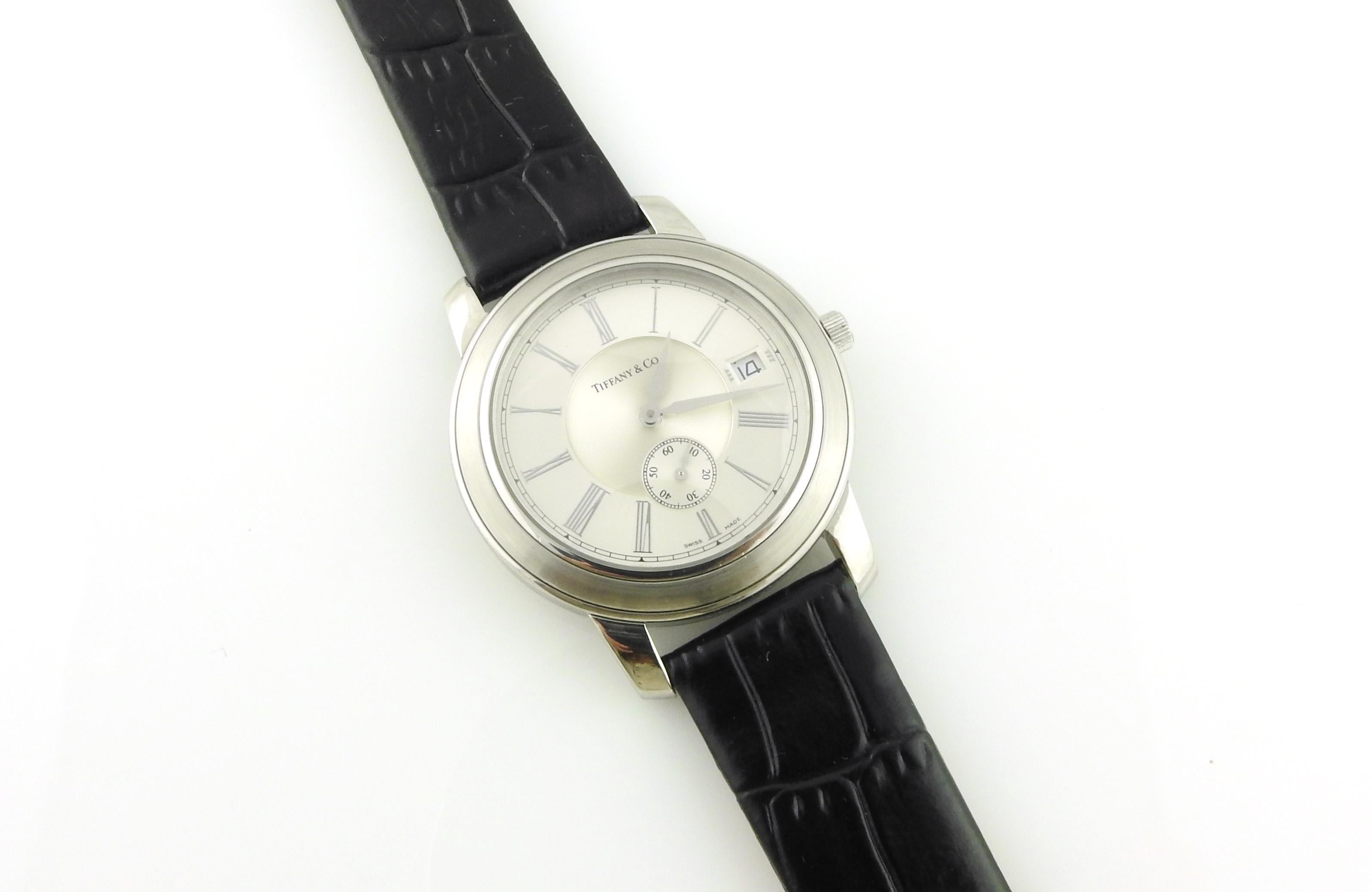 Tiffany & Co. Men's Atlas Mark Round Stainless Watch Roman Silver Dial In Good Condition In Washington Depot, CT
