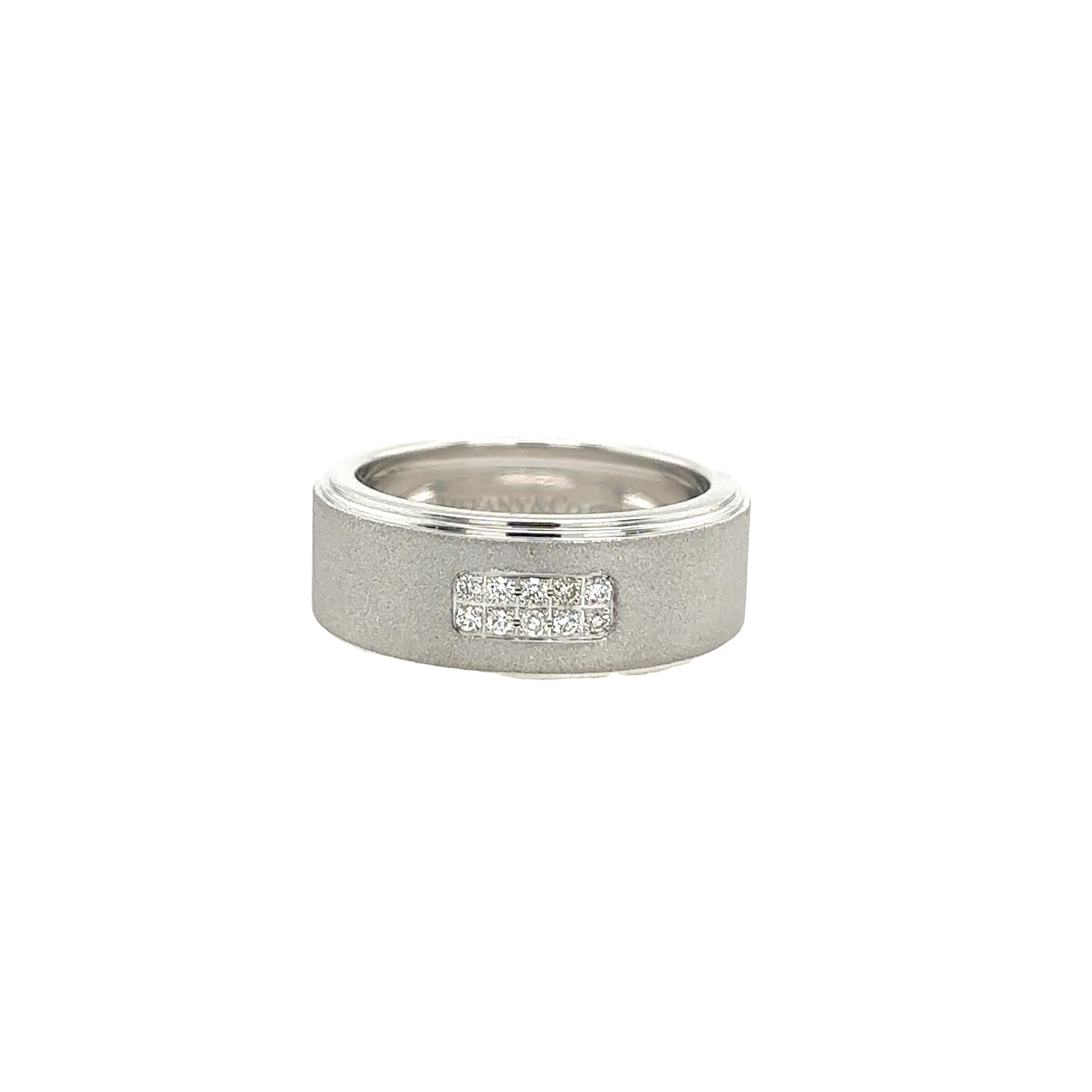 Women's or Men's Tiffany & Co. Men's Century 18ct White Gold Ring set with 10 Round Diamonds For Sale