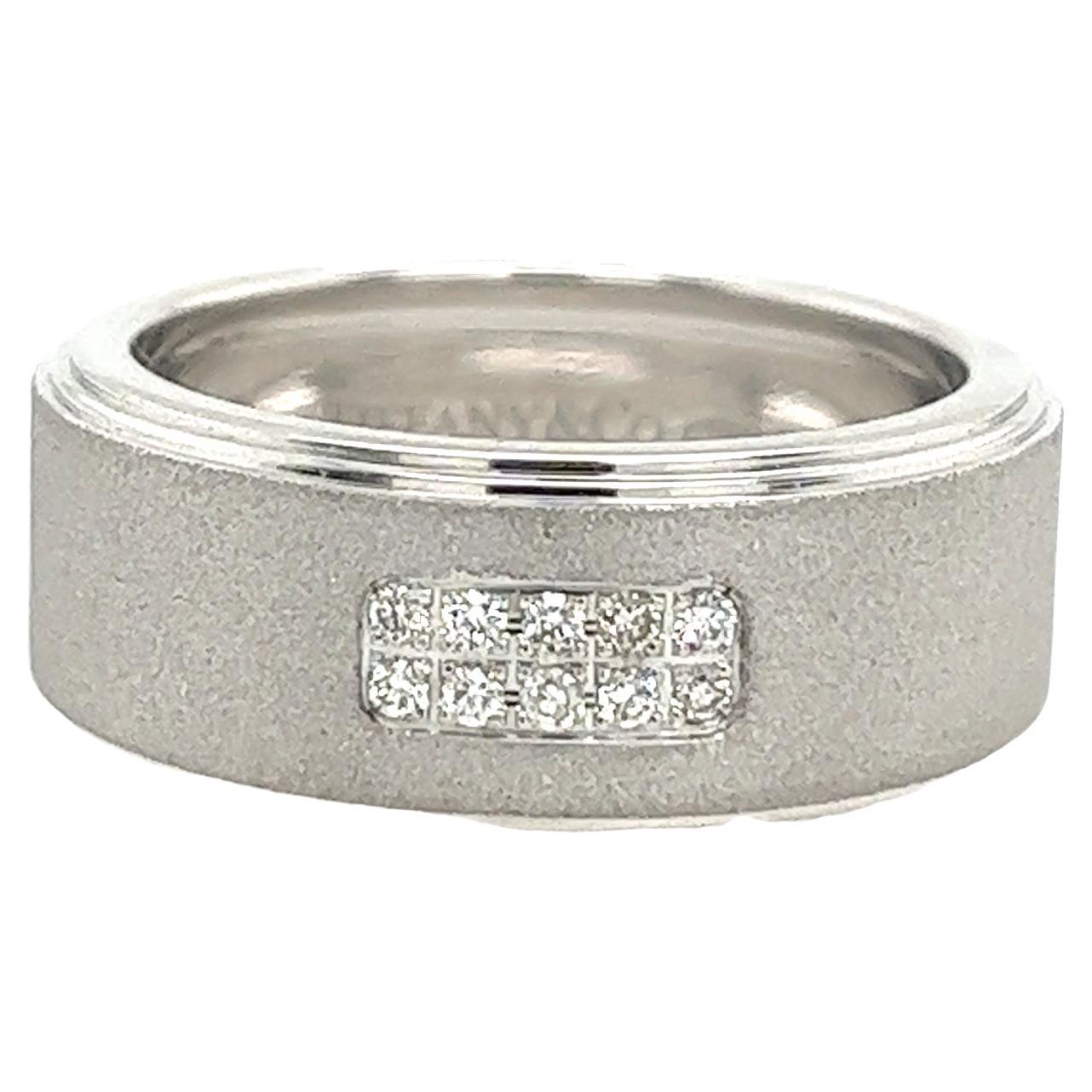 Tiffany & Co. Men's Century 18ct White Gold Ring set with 10 Round Diamonds For Sale
