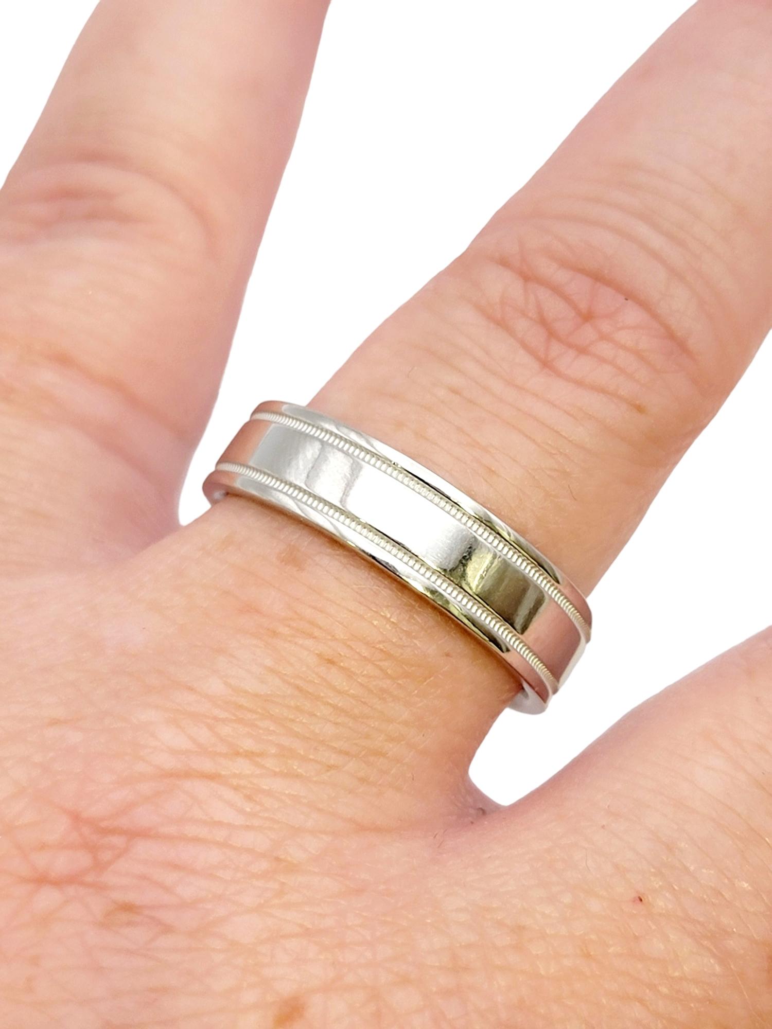 Tiffany & Co. Men's Double Milgrain Polished Platinum Wedding Band Ring For Sale 3