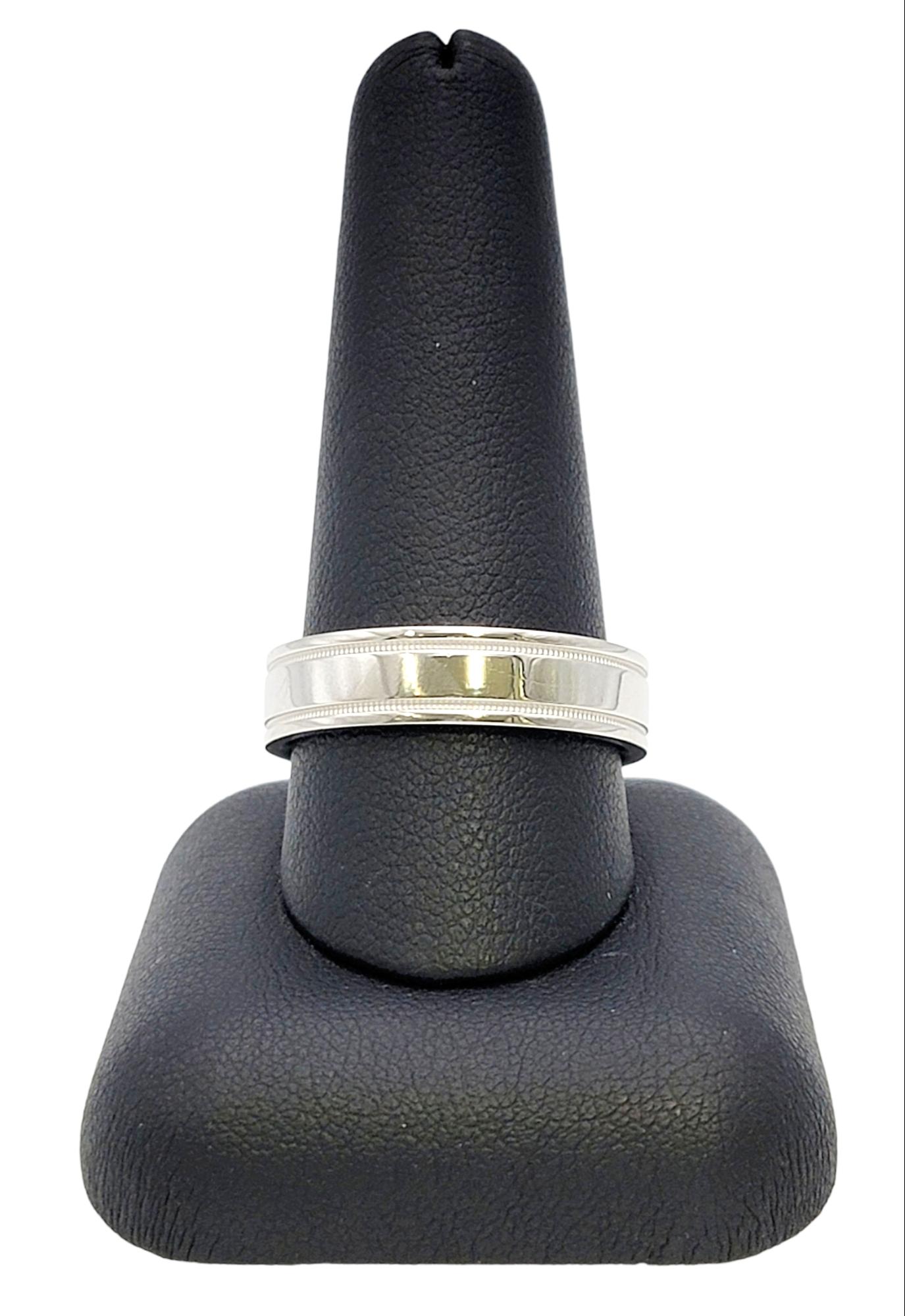 Tiffany & Co. Men's Double Milgrain Polished Platinum Wedding Band Ring For Sale 4
