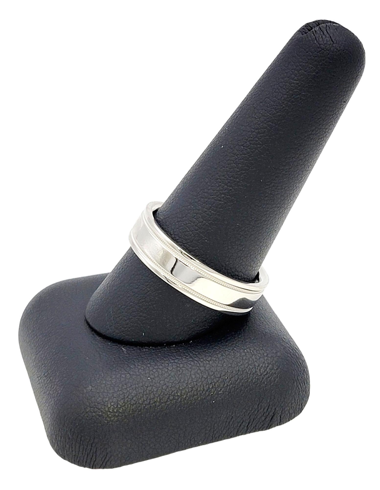 Tiffany & Co. Men's Double Milgrain Polished Platinum Wedding Band Ring For Sale 5