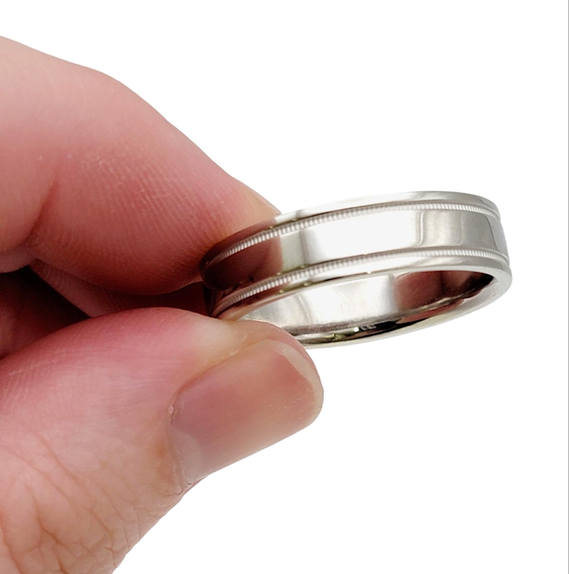 Tiffany & Co. Men's Double Milgrain Polished Platinum Wedding Band Ring For Sale 2
