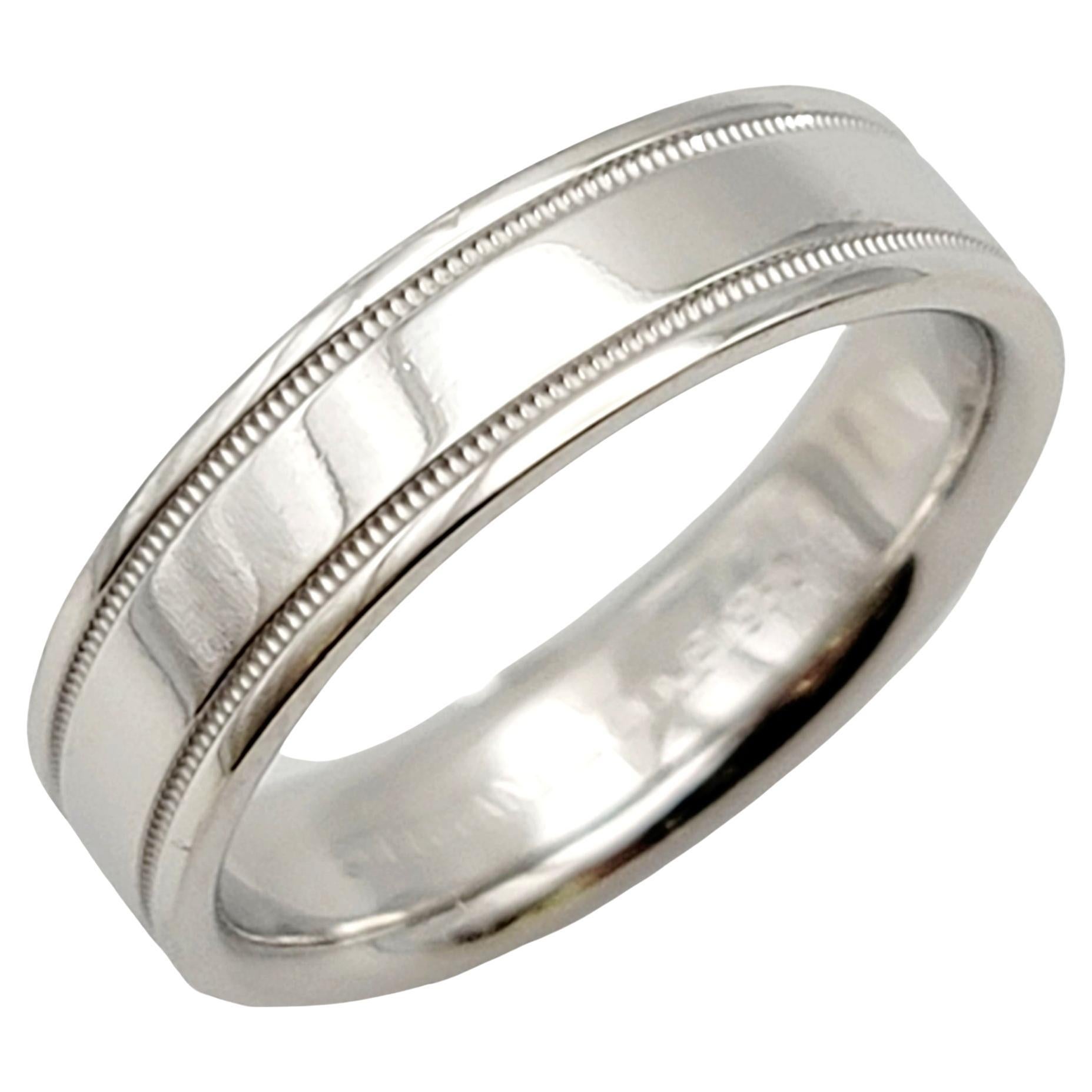 Tiffany & Co. Men's Double Milgrain Polished Platinum Wedding Band Ring For Sale