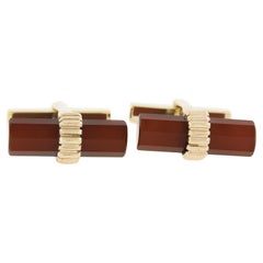 Tiffany & Co. Men's Solid 14k Yellow Gold Faceted Cylinder Carnelian Cufflinks