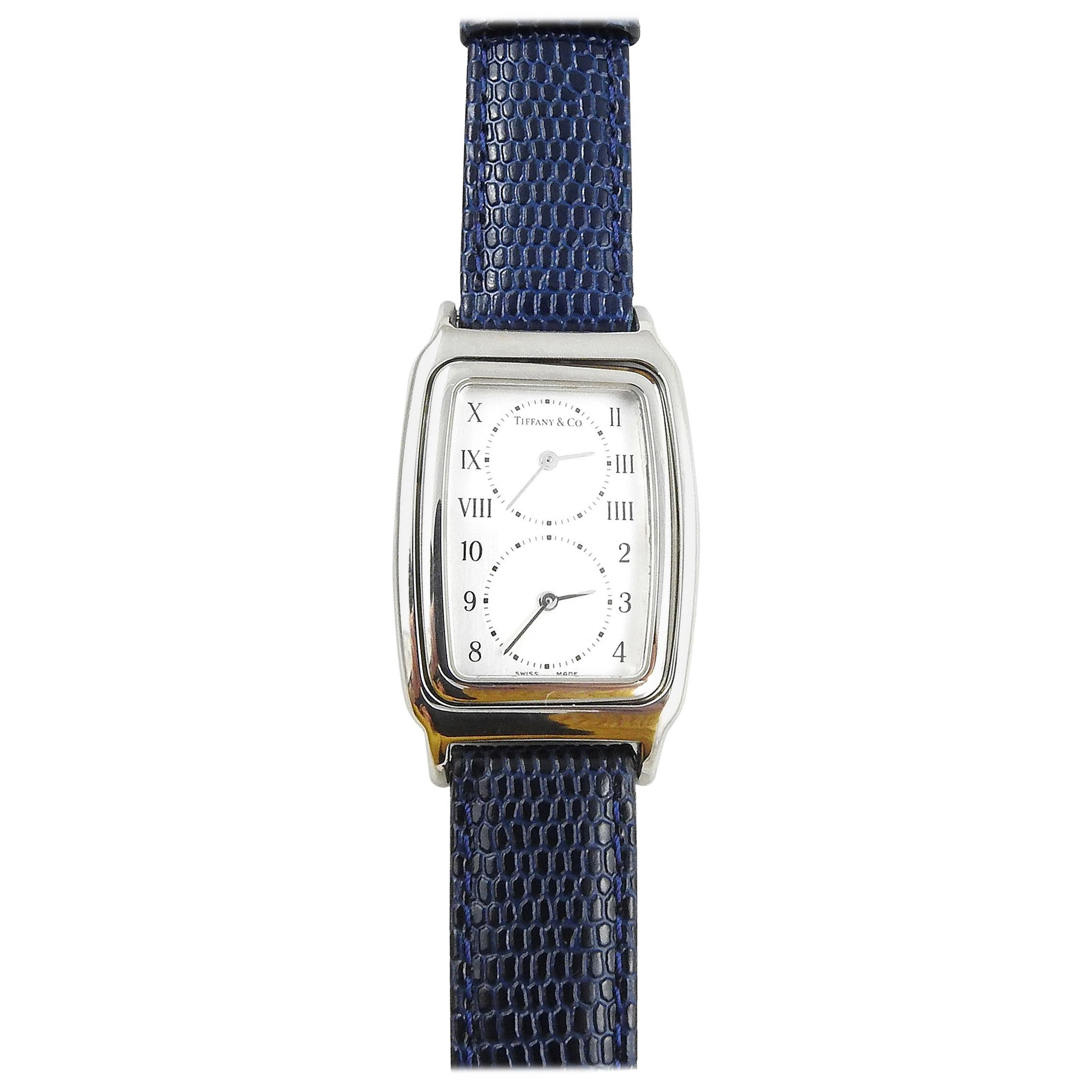 Tiffany & Co. Men's Stainless Steel Dual Time Quartz Rectangular Watch M201