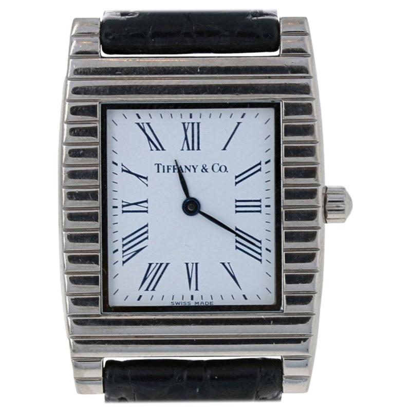 Tiffany & Co. Men's Watch, 18 Karat White Gold Black Band Quartz 2Yr Wnty