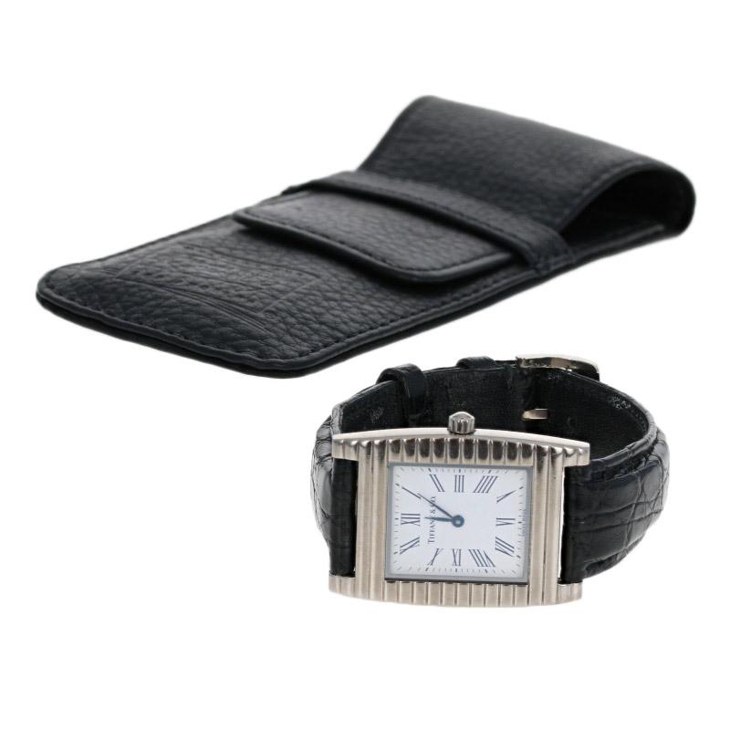 Tiffany & Co. Men's Watch, 18 Karat White Gold Black Band Quartz 2Yr Wnty 1