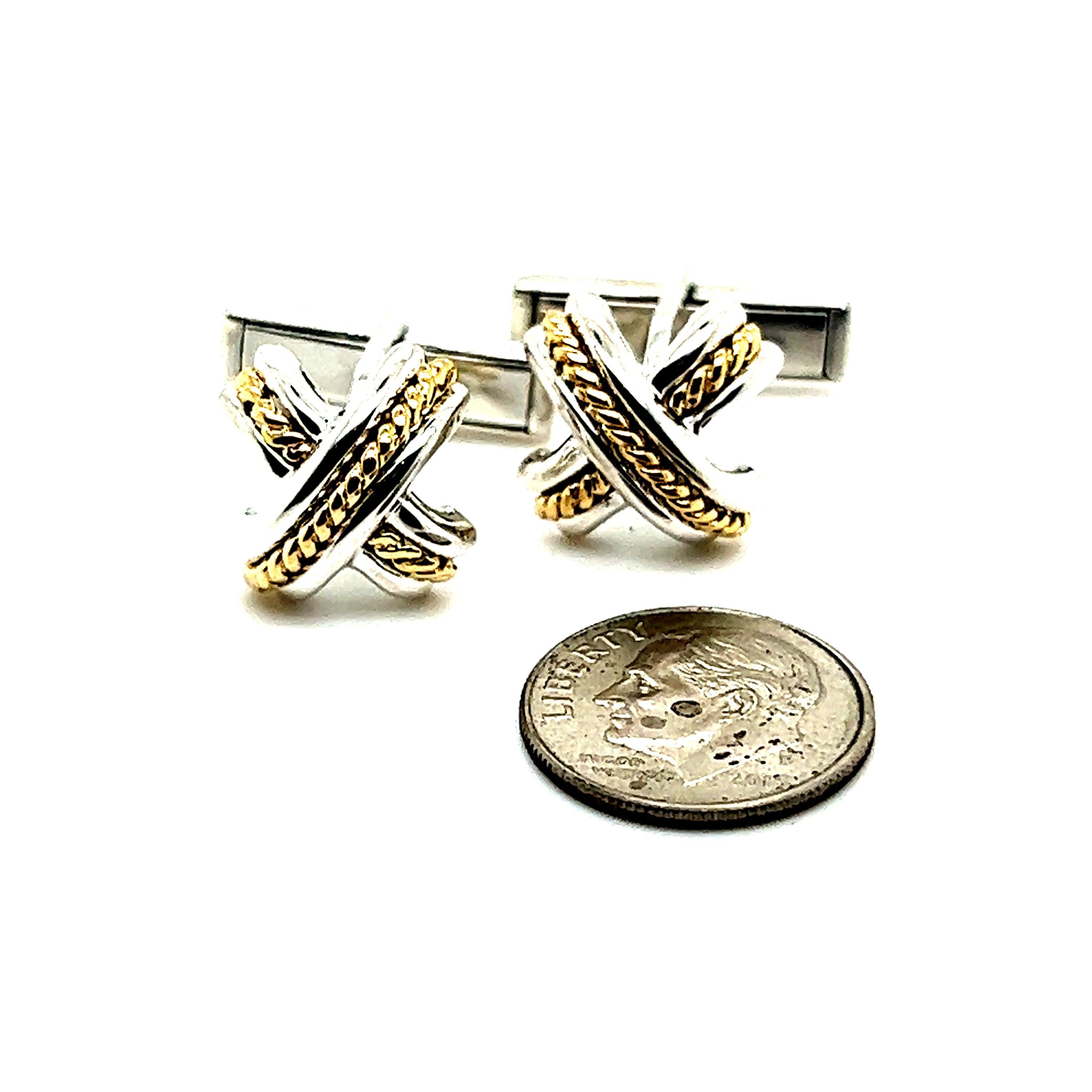 Tiffany & Co Herren X Manschettenknöpfe mit Signatur 18k Gold Sterlingsilber Nachlass von Tiffany & Co im Angebot 4