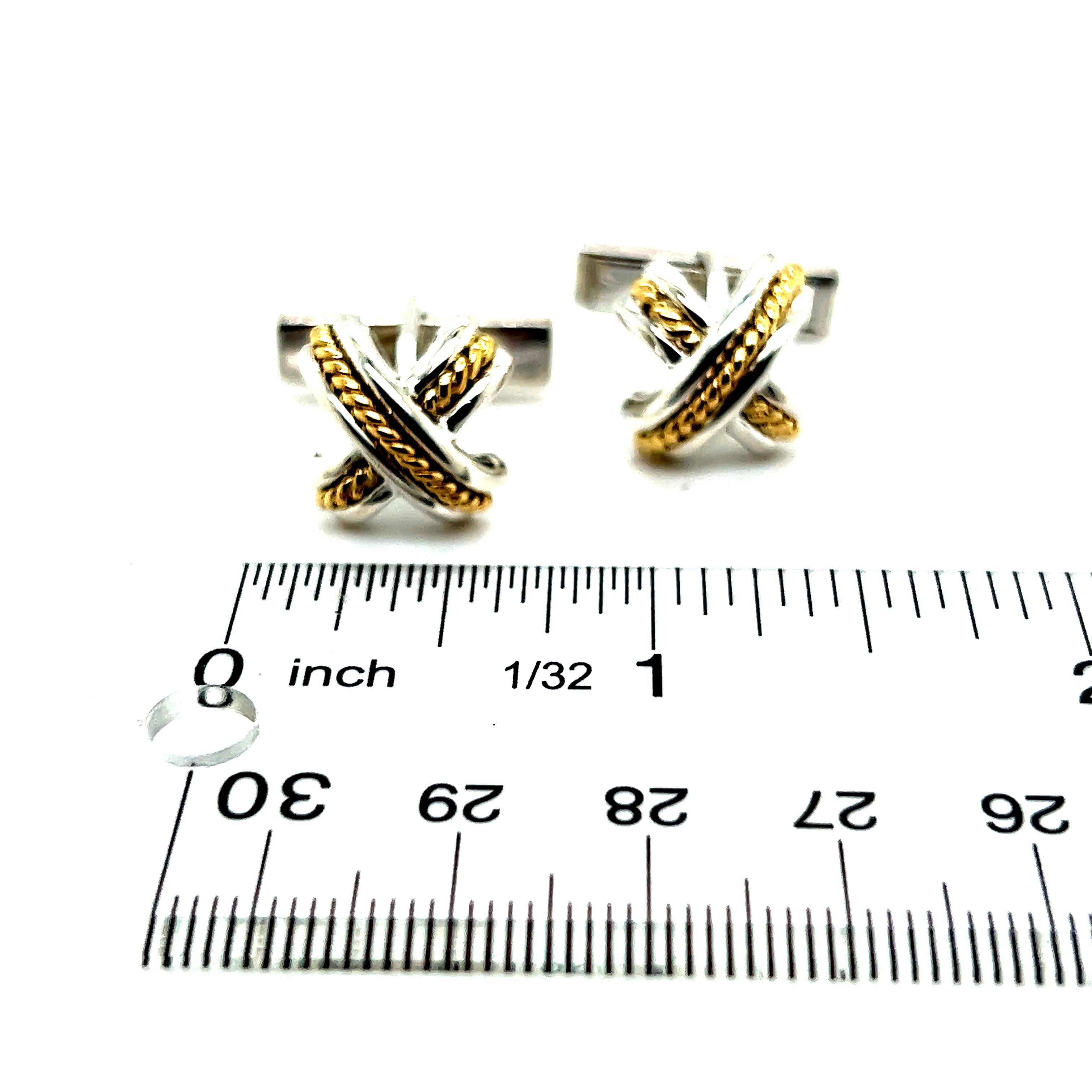 Tiffany & Co Herren X Manschettenknöpfe mit Signatur 18k Gold Sterlingsilber Nachlass von Tiffany & Co im Angebot 5