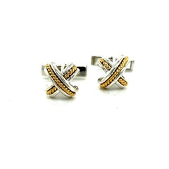 Tiffany & Co Mens X Signature Cufflinks 18k Gold Sterling Silver Estate