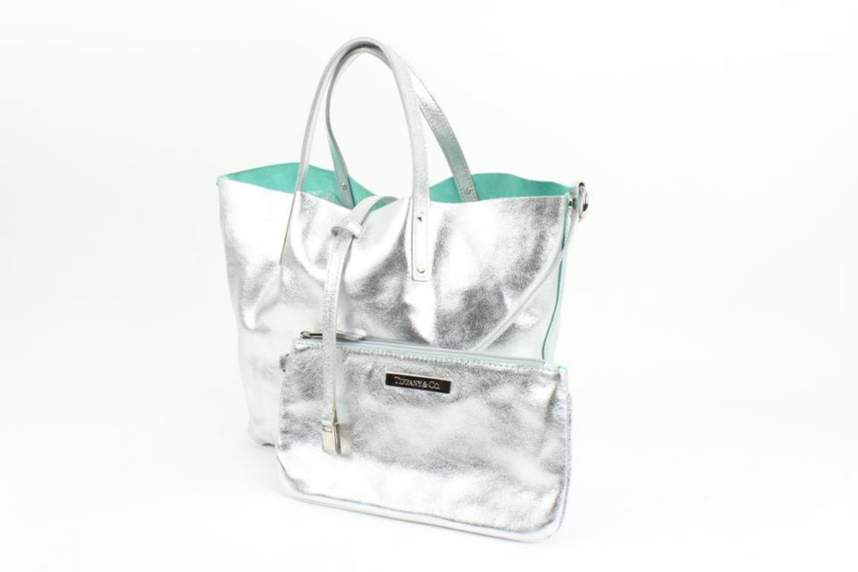 Tiffany and Co. Metallic Silver x Green Reversible Tote with Pouch 44t88 at  1stDibs