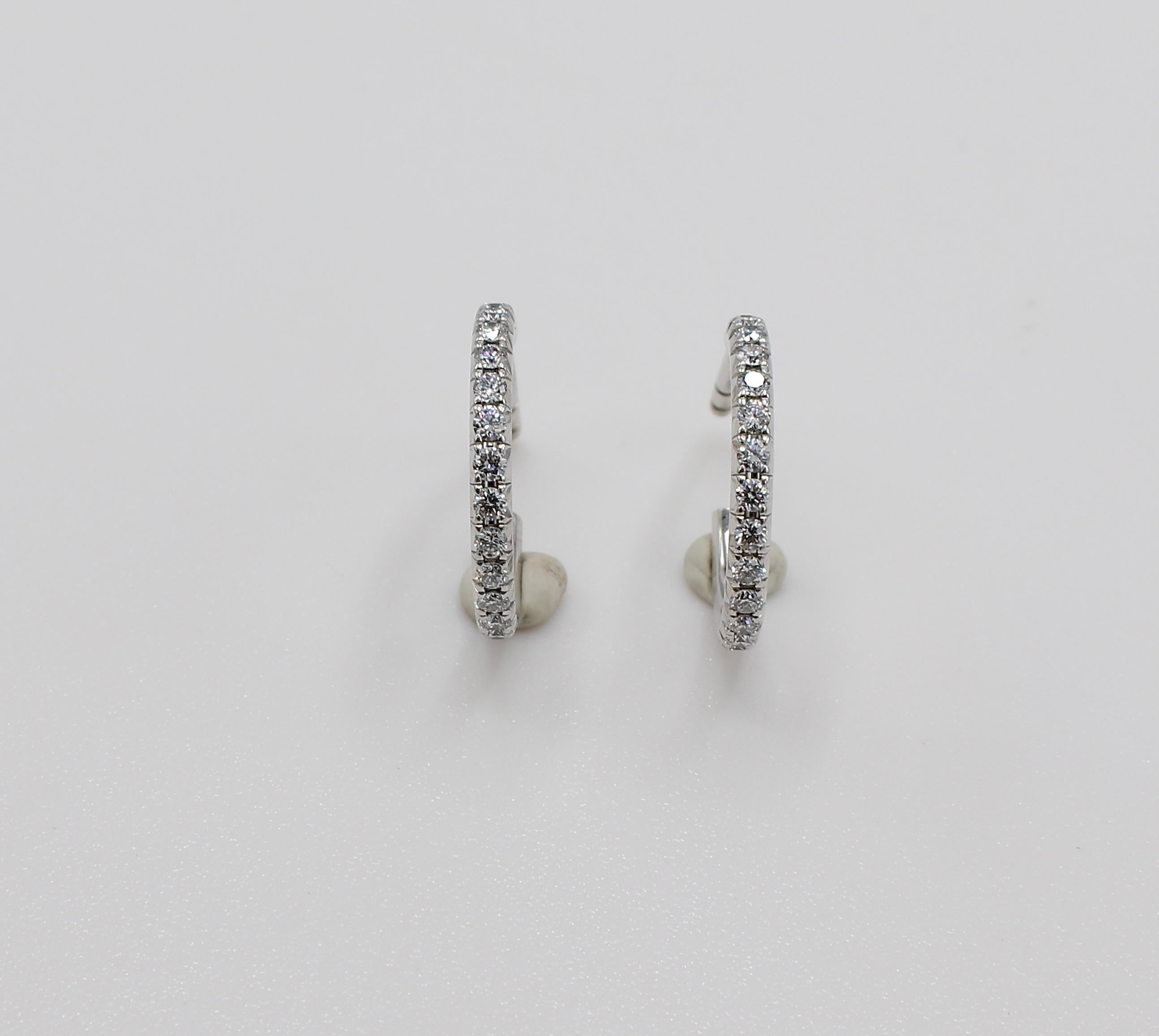 Round Cut Tiffany & Co. Metro 18 Karat White Gold Diamond Small Hoop Earrings