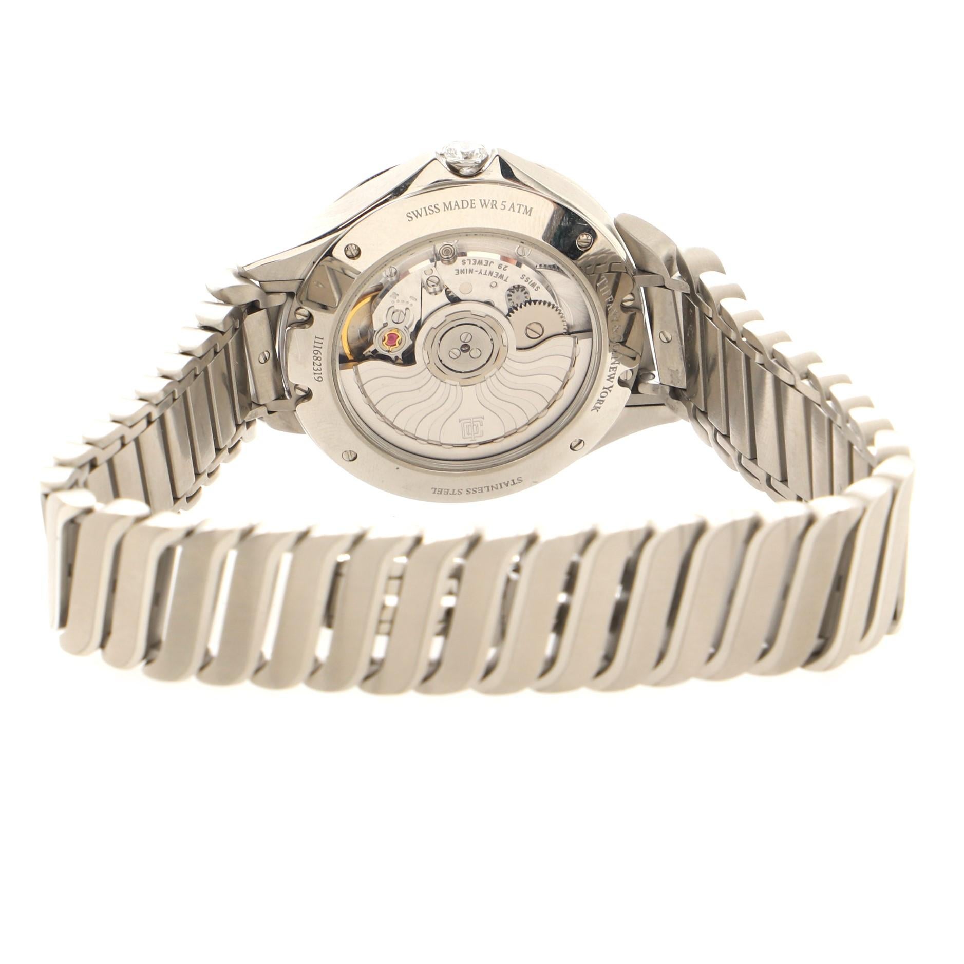 Tiffany & Co. Metro 3-Hand Automatic Watch Stainless Steel with Diamond Markers In Good Condition In New York, NY