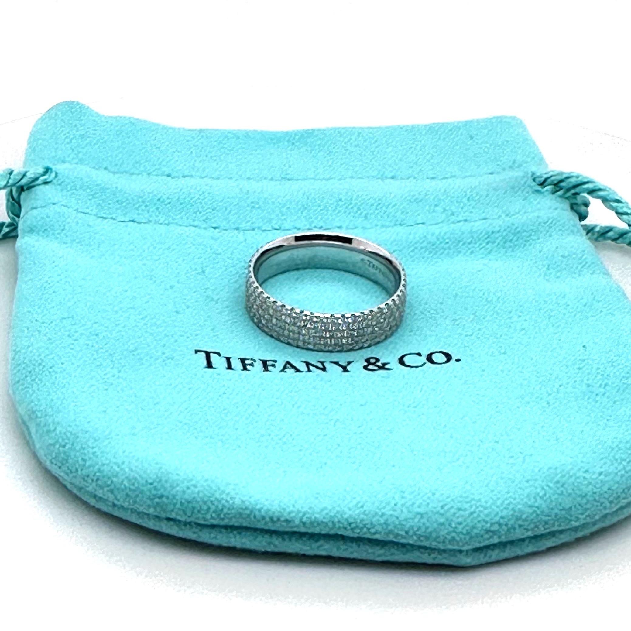 Round Cut Tiffany & Co Metro 5 Row Diamond 0.90 TCW Band in 18 Karat White Gold