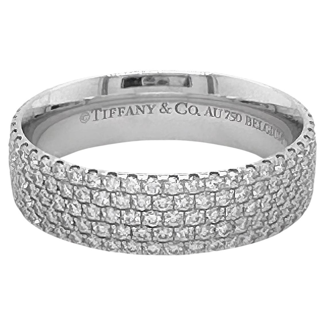 Tiffany & Co Metro 5 Row Diamond 0.90 TCW Band in 18 Karat White Gold