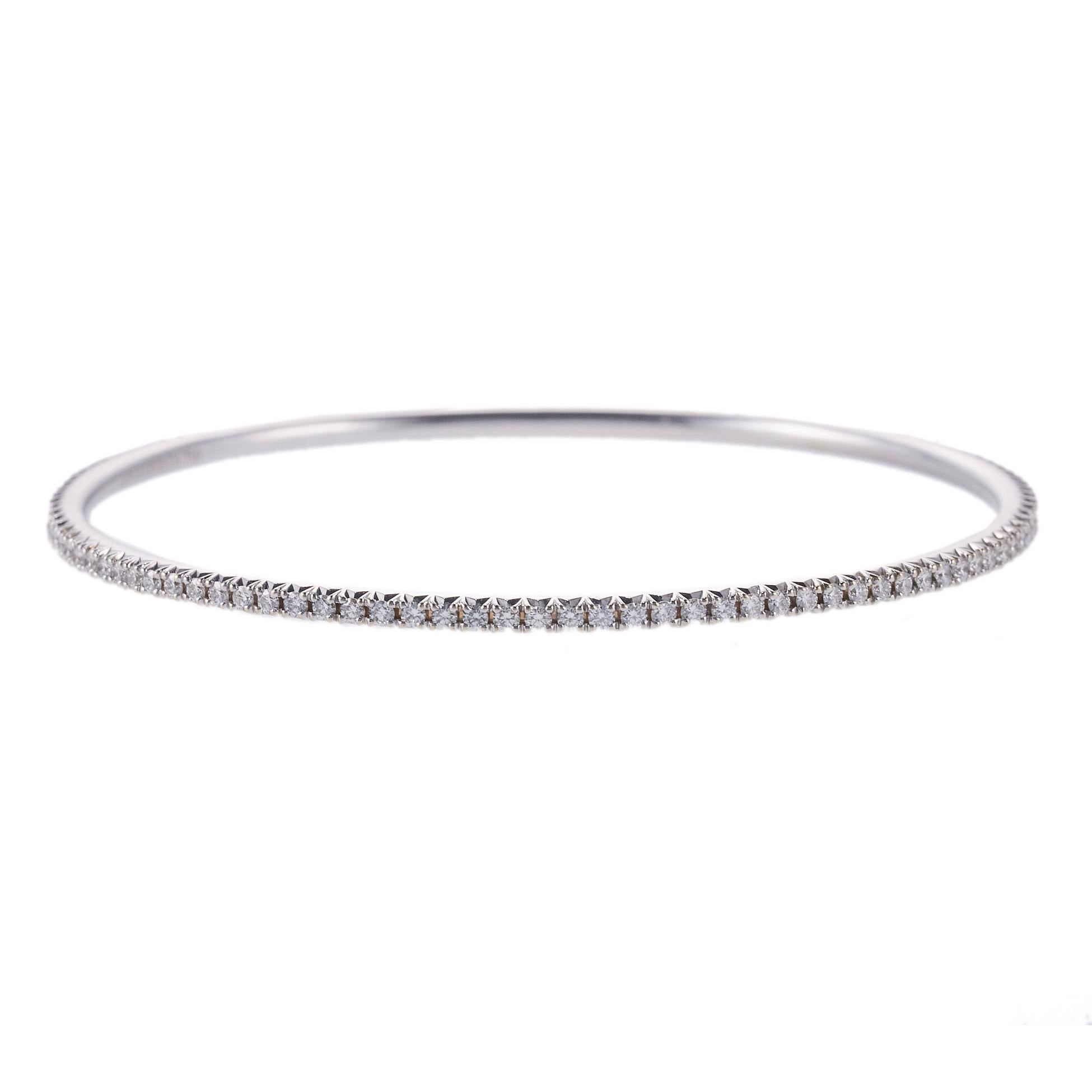 Delicate 18k white gold Metro collection bracelet by Tiffany & Co, set with approx. 2.12ctw in VS/G diamonds. Bracelet will fit approx. 7