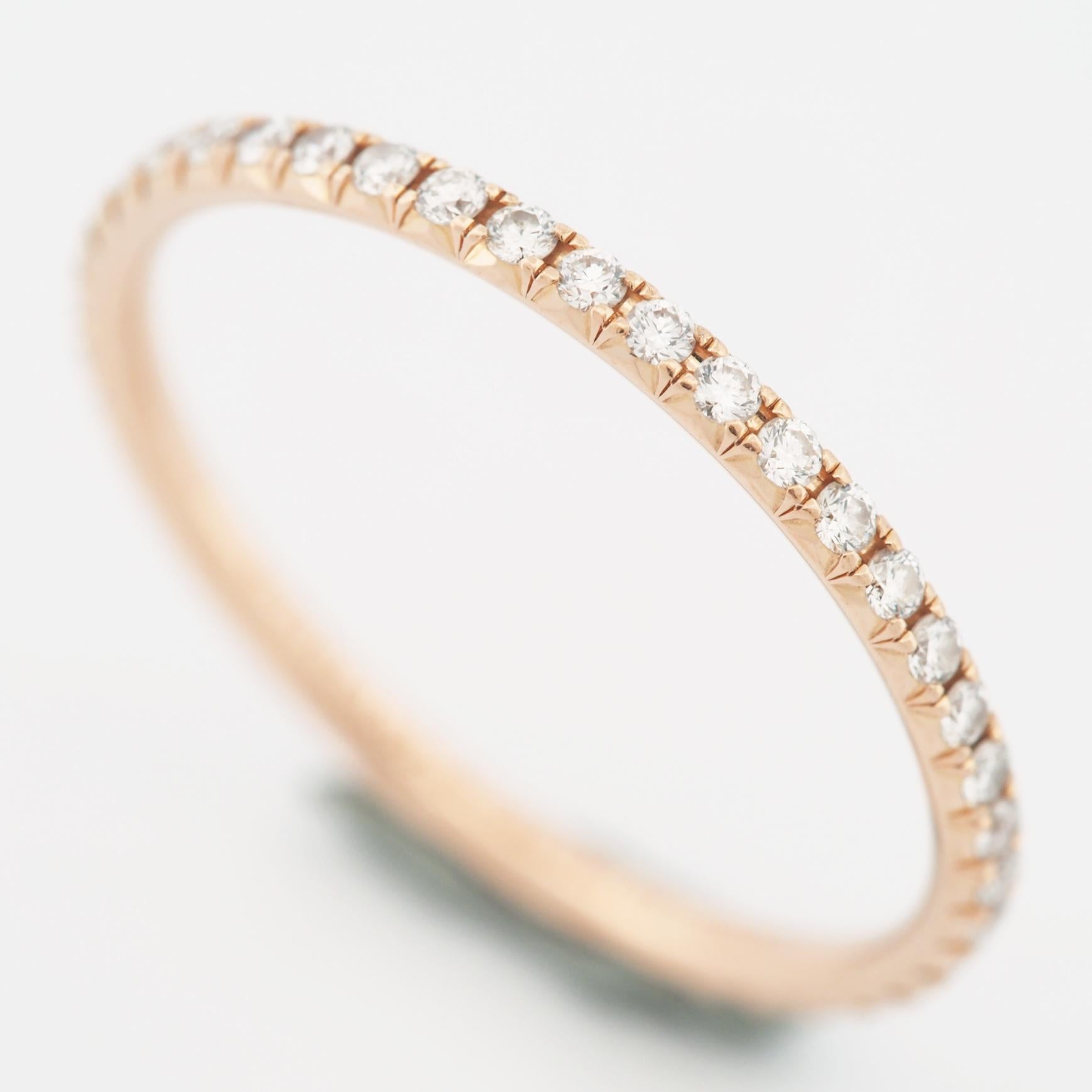 Item: Authentic Tiffany & Co. Soleste Half Eternity Diamonds Ring
Stones: Diamond ( total 0.20ct )
Metal: 18K Rose Gold
Ring Size: US SIZE 5.75 UK SIZE L
Internal Diameter: 16.45 mm
Measurement: 1.5 mm width
Weight: 1.1 Grams
Condition: Used