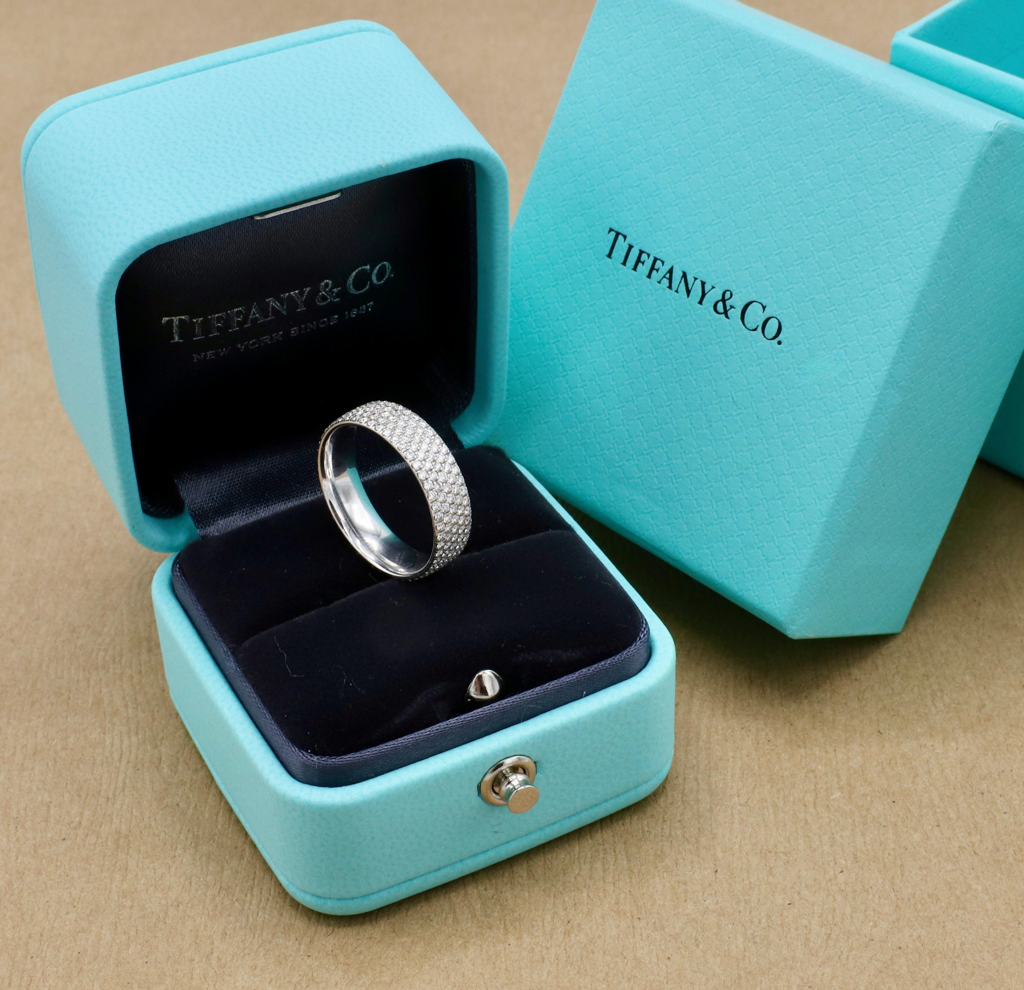 Modern Tiffany & Co. Metro Five-Row Natural Diamond 18 Karat White Gold Band Ring 