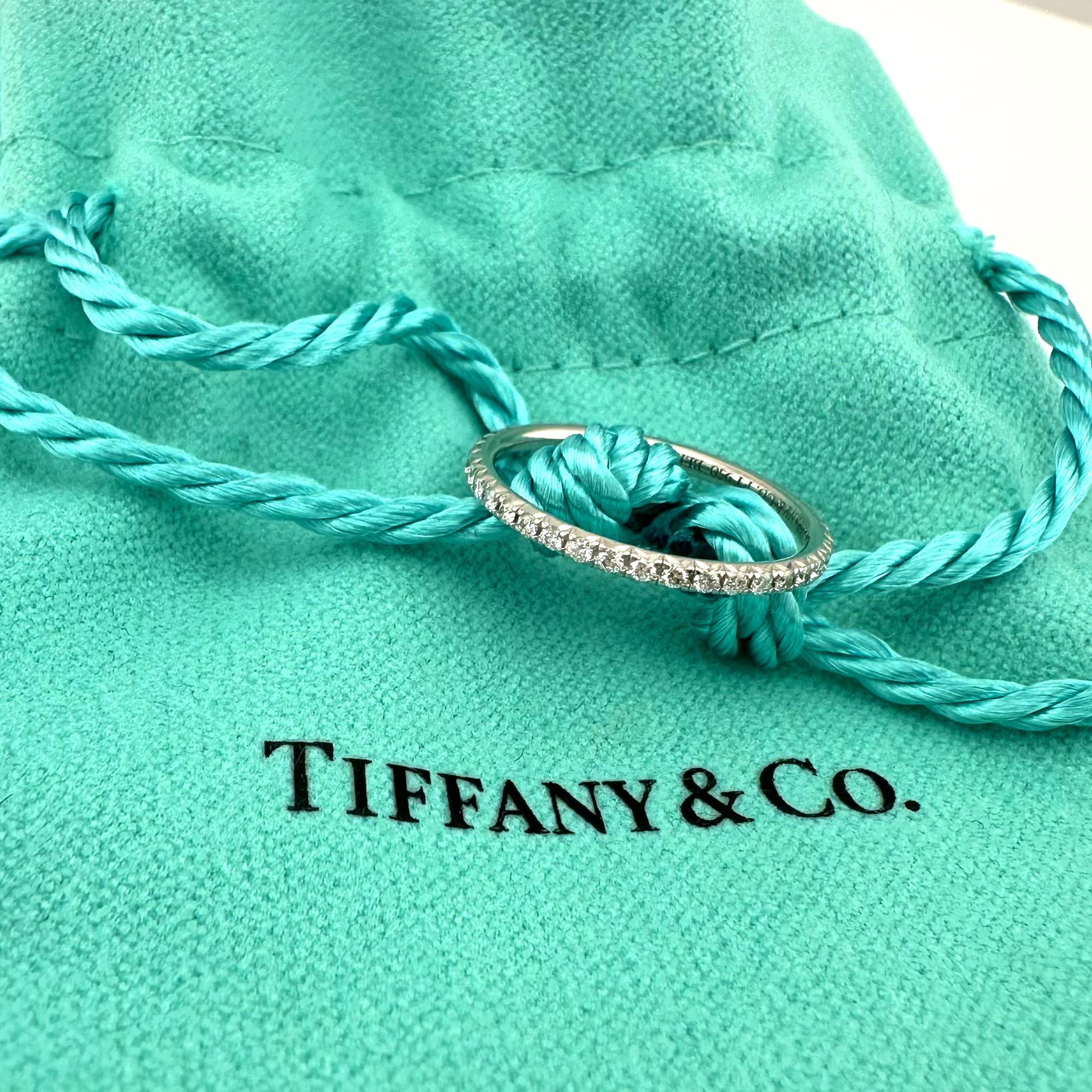 Women's or Men's Tiffany & Co Metro full Eternity Diamond Band Ring in Platinum For Sale