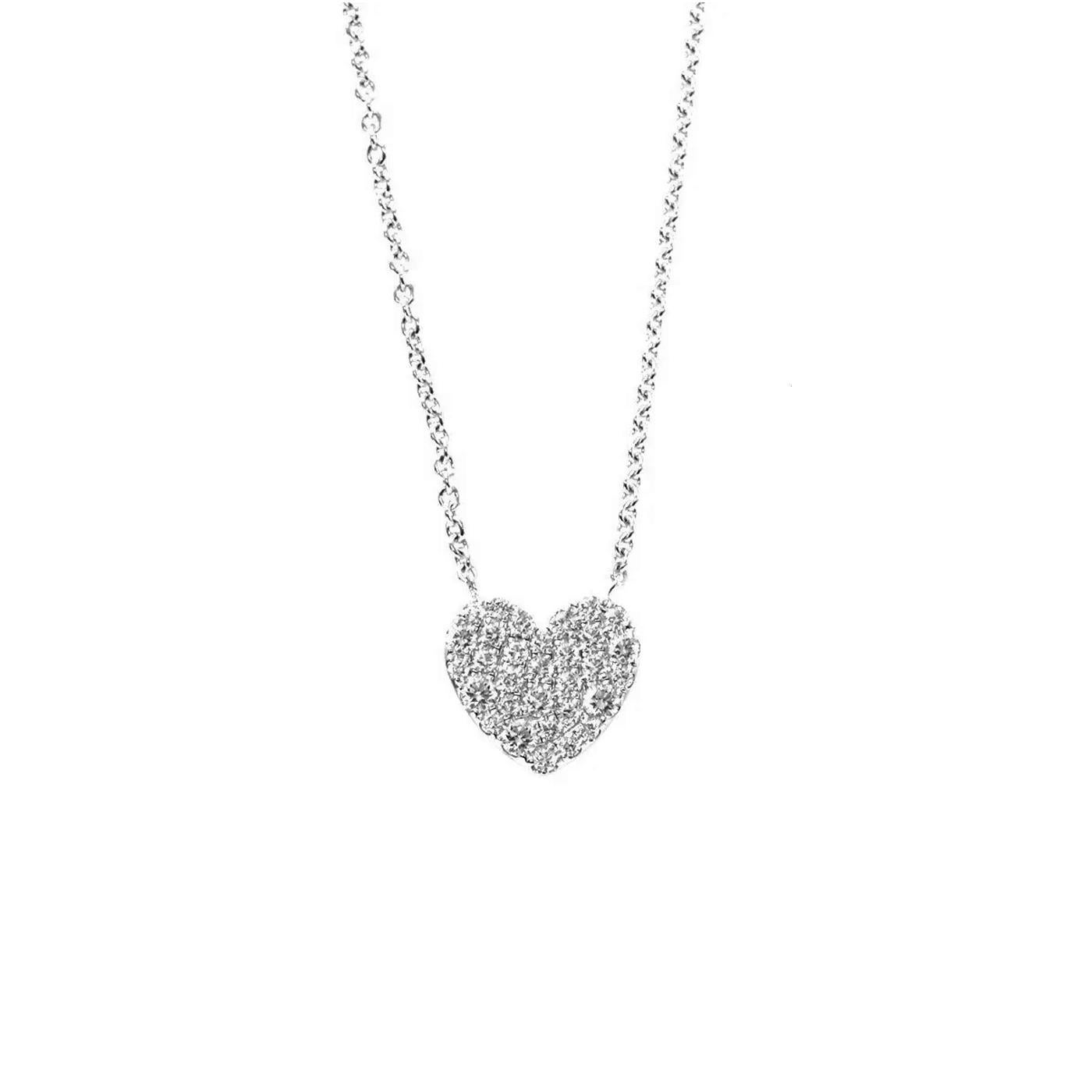 Tiffany & Co. 90187420 metro heart pave diamond pendant. This design celebrates the spirit of love. Shimmering diamonds accentuate the elegant curves of this pendant. Crafted in 18k white gold with pave set round brilliant cut diamonds Engraved: 750