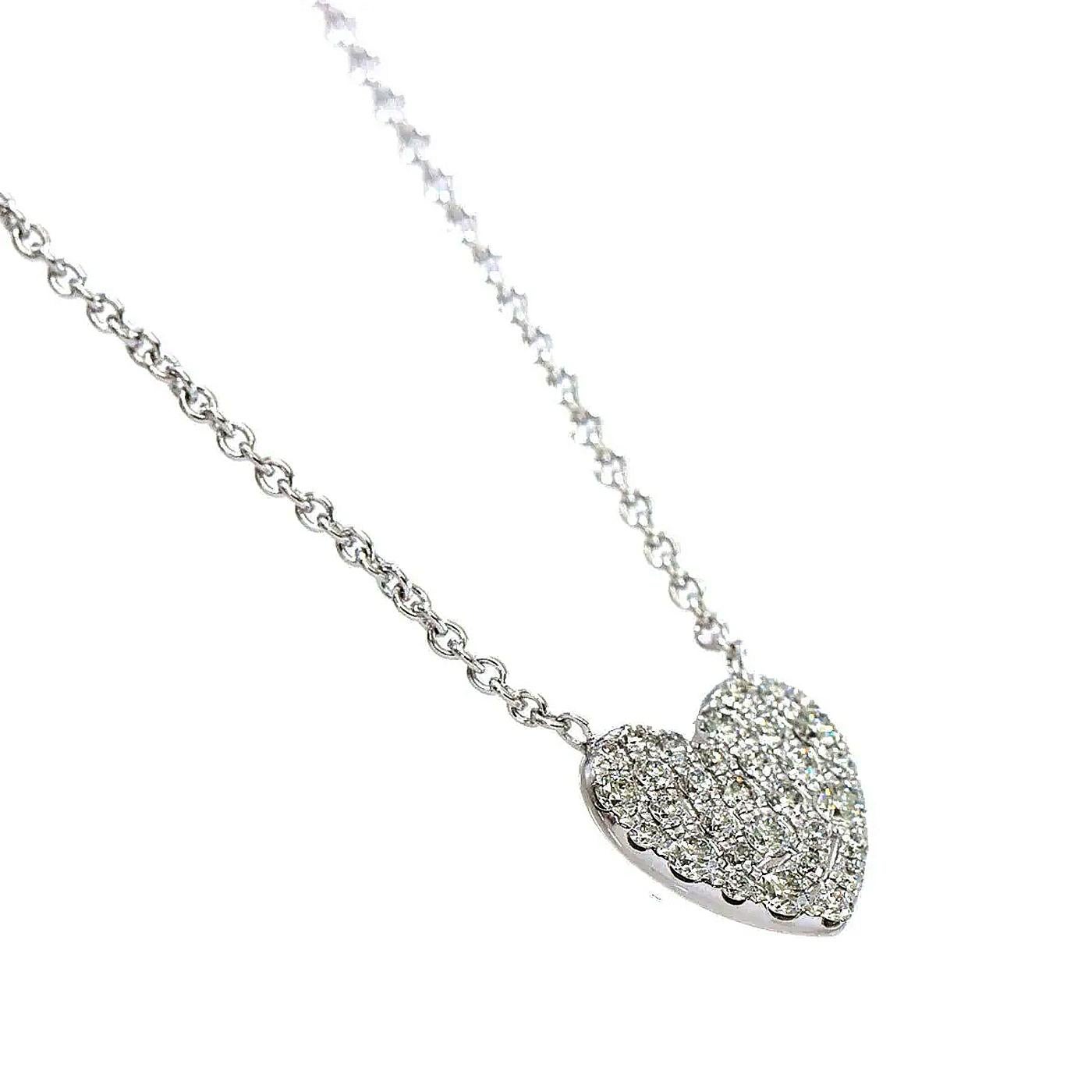 Round Cut Tiffany & Co. Metro Heart Pave Diamond Necklace 750 Engraved 18K White Gold For Sale