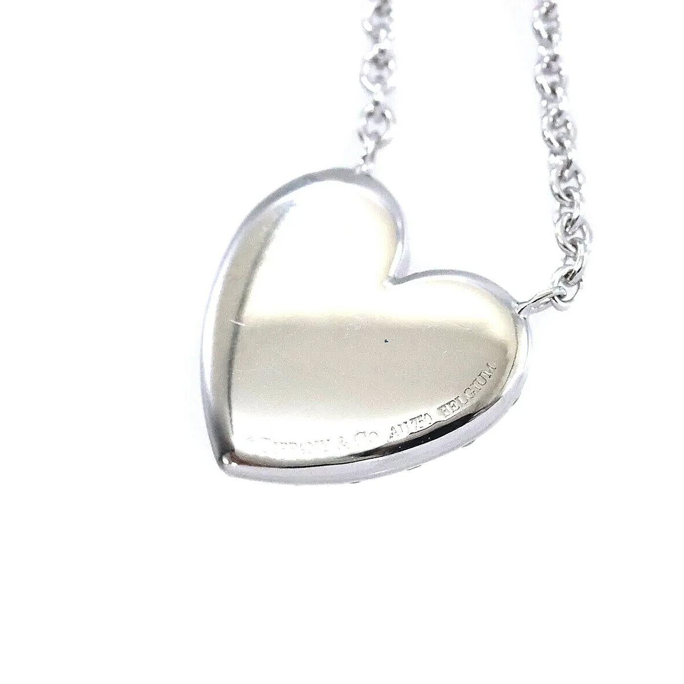 Tiffany & Co. Metro Heart Pave Diamond Necklace 750 Engraved 18K White Gold In Good Condition For Sale In Aventura, FL