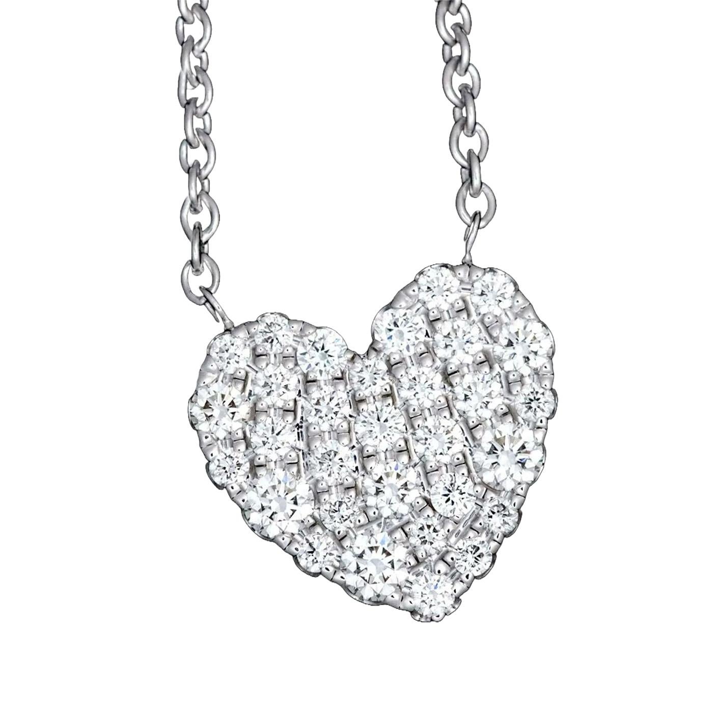 Tiffany & Co. Metro Heart Pave Diamond Necklace 750 Engraved 18K White Gold For Sale 1