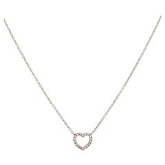 Tiffany & Co. Metro Heart Pendant Necklace 18k White Gold and Diamonds Mini