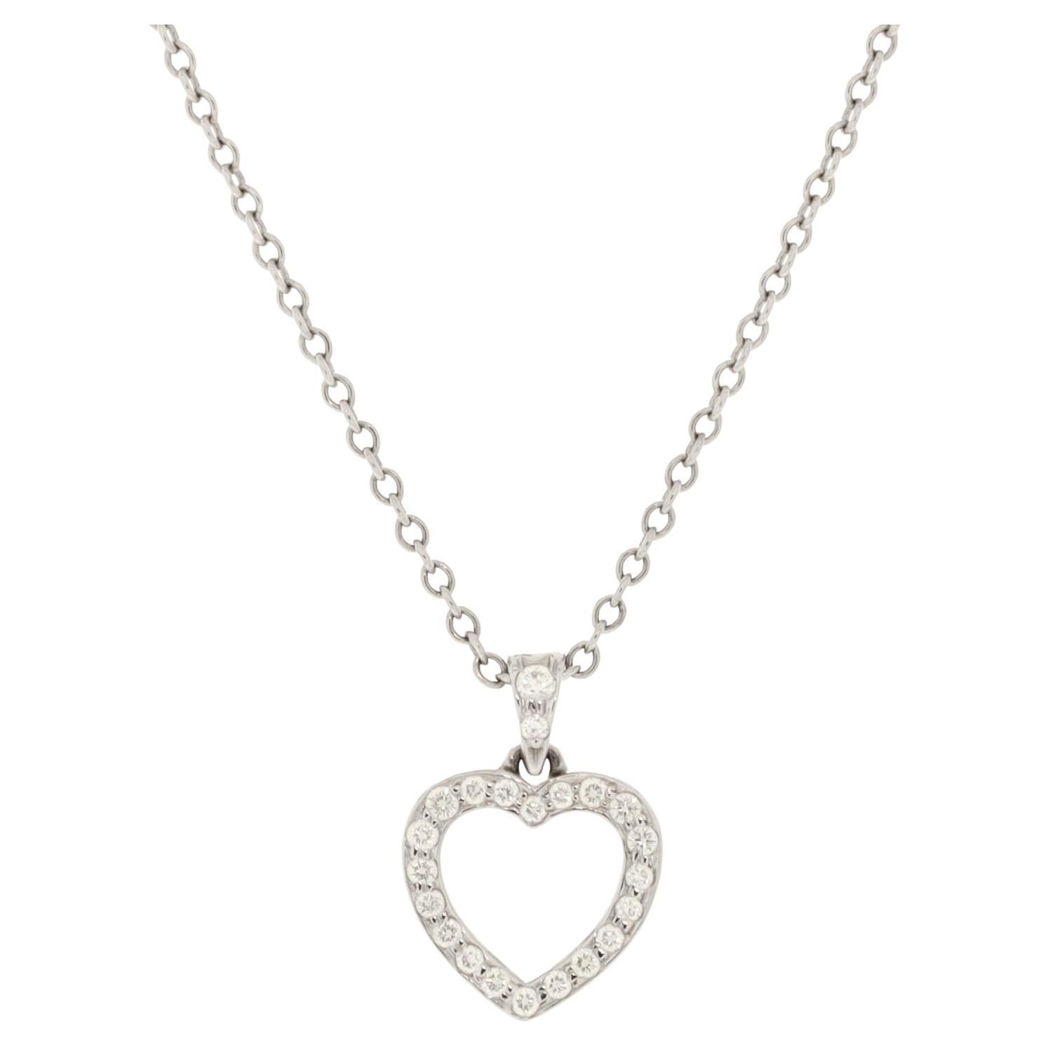 Tiffany & Co. Metro Heart Pendant Necklace Platinum and Diamonds For Sale
