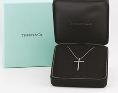 Tiffany & Co. Metro Large Diamond 18K White Gold Cross Pendant Necklace