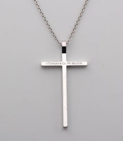 Tiffany & Co. Metro Large Diamond 18K White Gold Cross Pendant Necklace