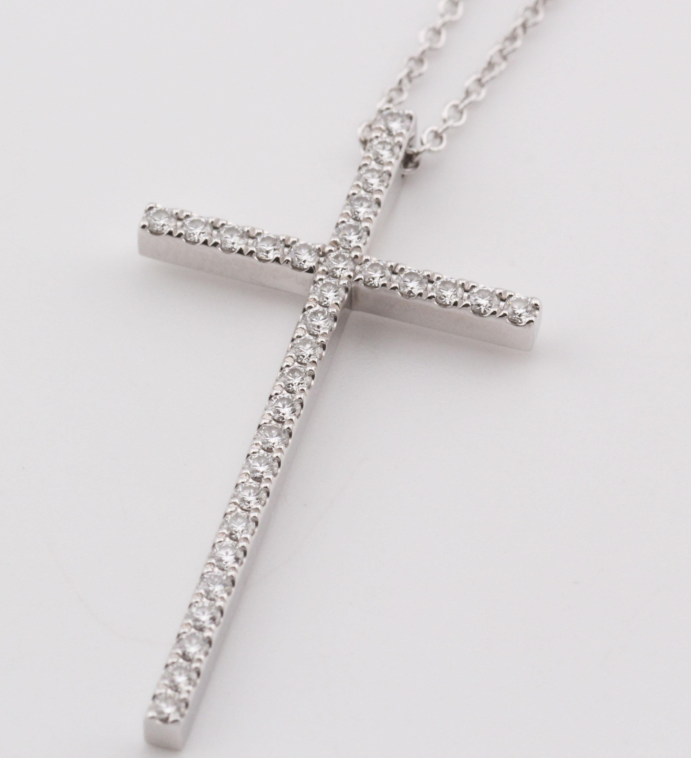 Women's or Men's Tiffany & Co. Metro Large Diamond 18K White Gold Cross Pendant Necklace For Sale
