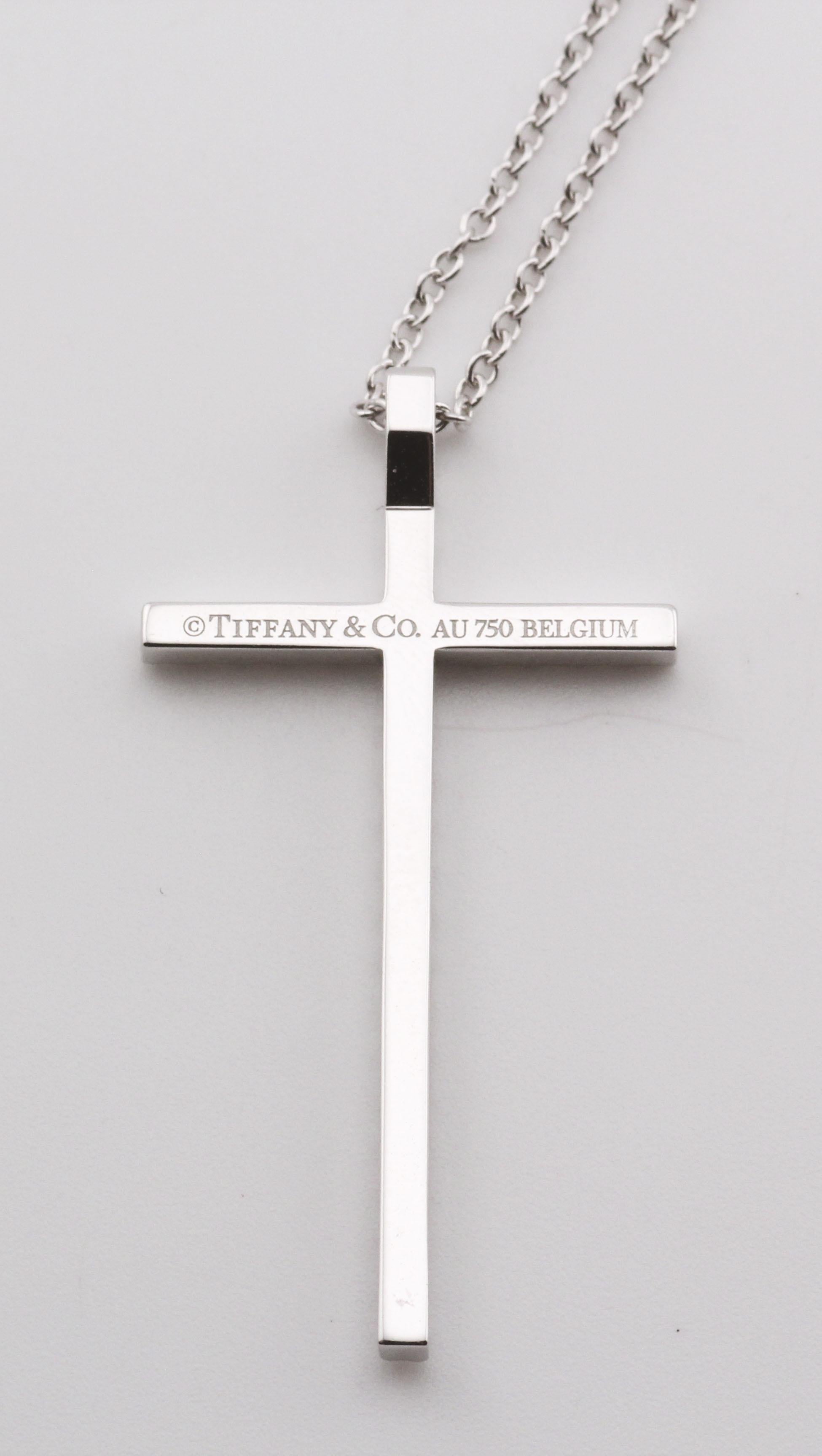 Tiffany & Co. Metro Large Diamond 18K White Gold Cross Pendant Necklace For Sale 3