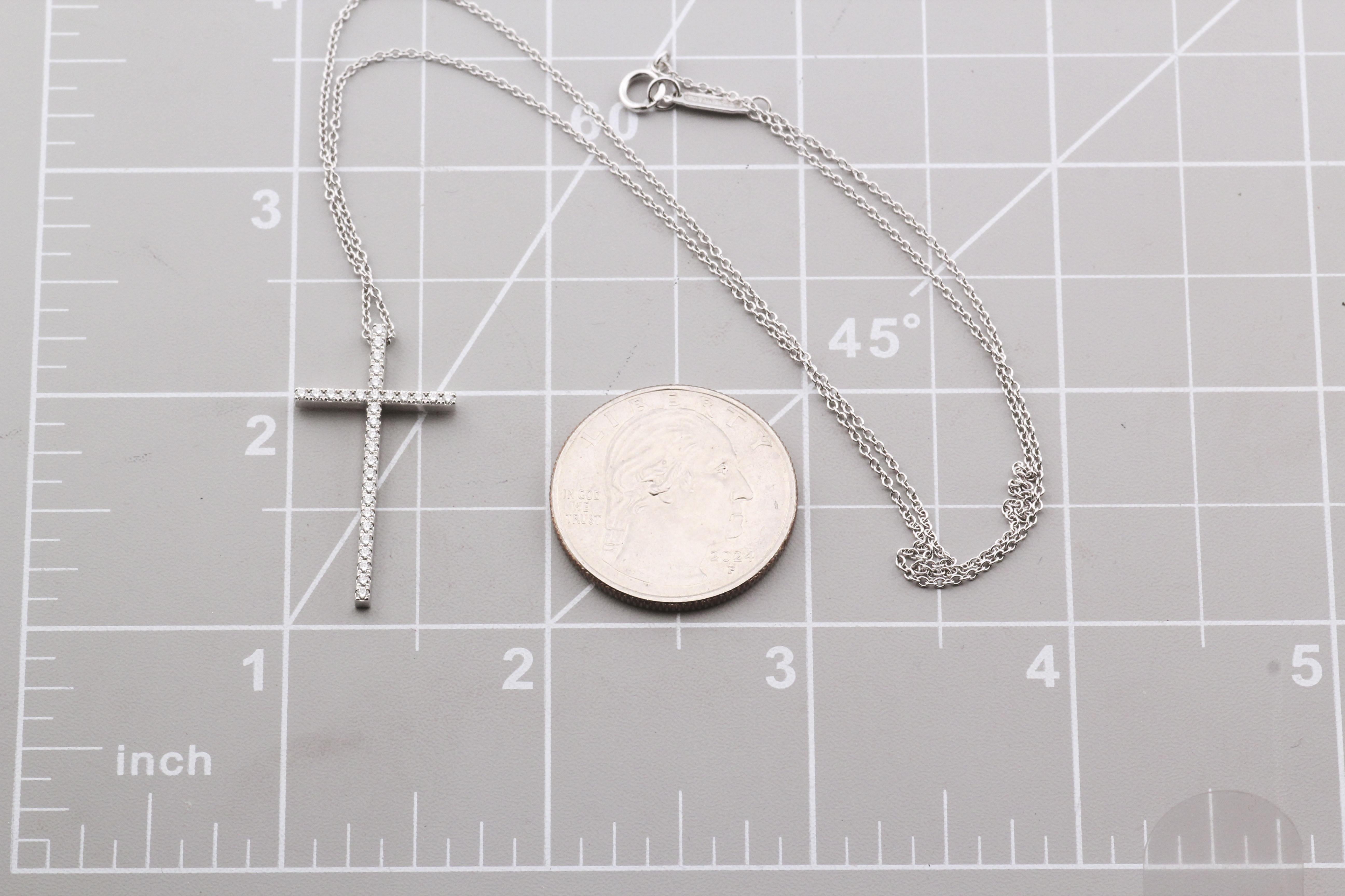 Tiffany & Co. Metro Large Diamond 18K White Gold Cross Pendant Necklace For Sale 4