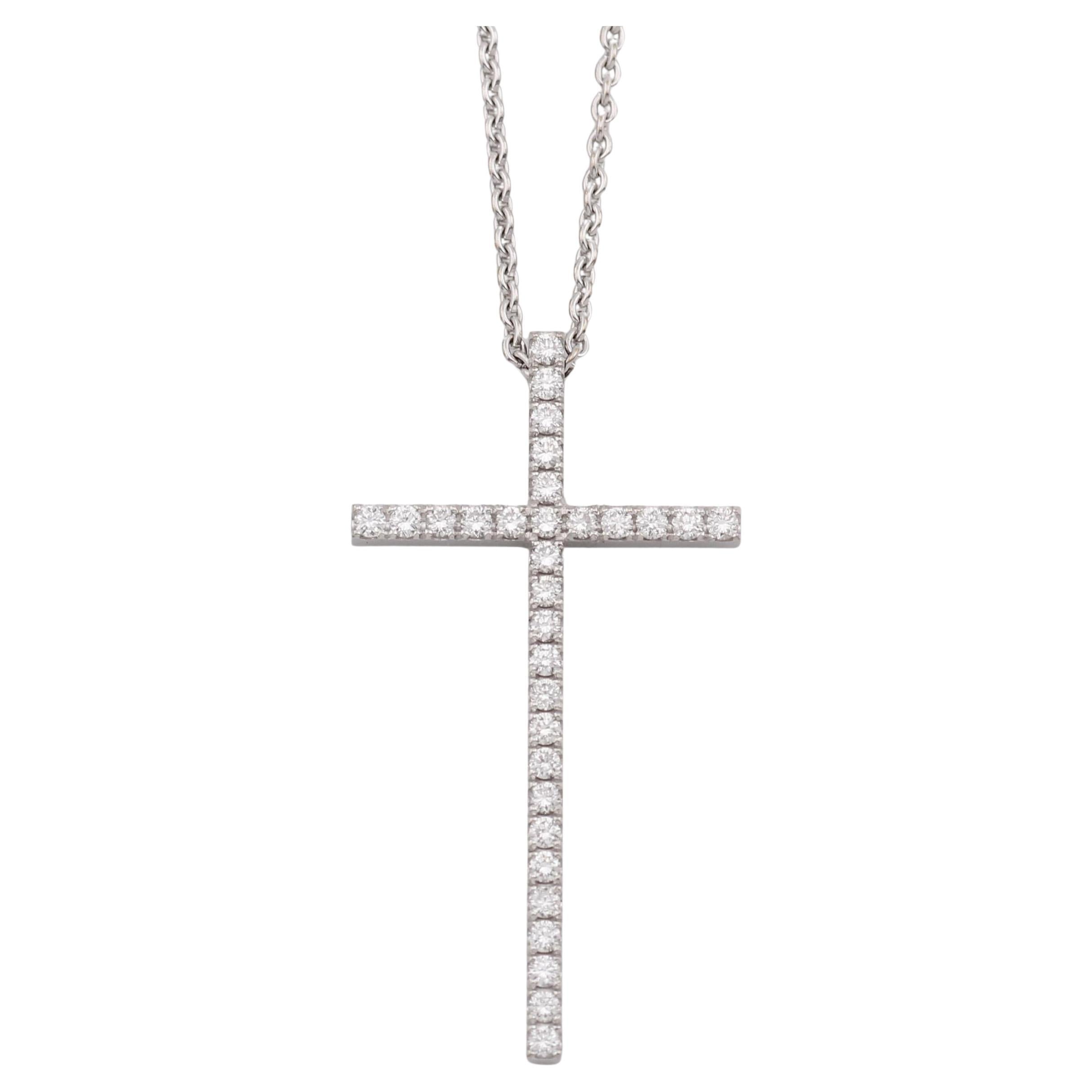 Tiffany 
Co. Metro Large Diamond 18K White Gold Cross Pendant Necklace