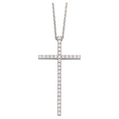 Tiffany & Co. Metro Large Diamond 18K White Gold Cross Pendant Necklace